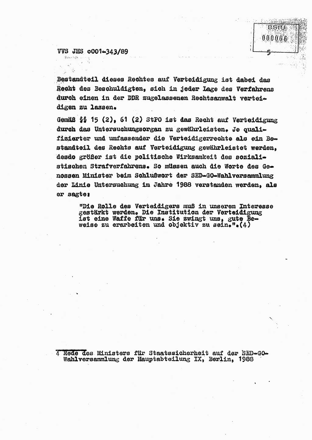 Diplomarbeit Offiziersschüler Axel Henschke (HA Ⅸ/9), Ministerium für Staatssicherheit (MfS) [Deutsche Demokratische Republik (DDR)], Juristische Hochschule (JHS), Vertrauliche Verschlußsache (VVS) o001-343/89, Potsdam 1989, Seite 5 (Dipl.-Arb. MfS DDR JHS VVS o001-343/89 1989, S. 5)