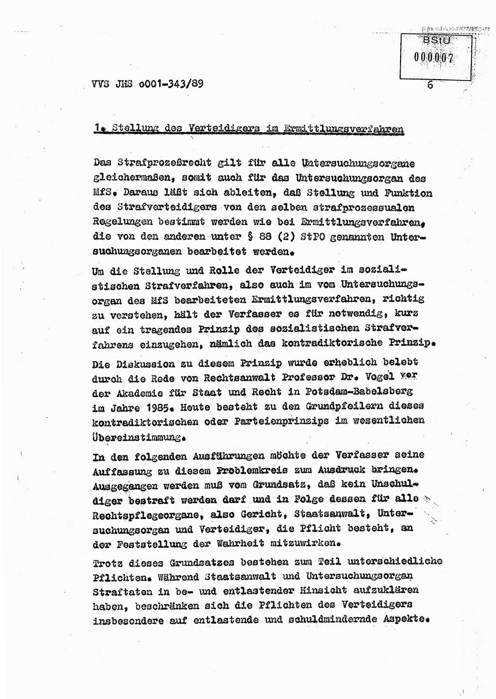 Diplomarbeit Offiziersschüler Axel Henschke (HA Ⅸ/9), Ministerium für Staatssicherheit (MfS) [Deutsche Demokratische Republik (DDR)], Juristische Hochschule (JHS), Vertrauliche Verschlußsache (VVS) o001-343/89, Potsdam 1989, Seite 6 (Dipl.-Arb. MfS DDR JHS VVS o001-343/89 1989, S. 6)