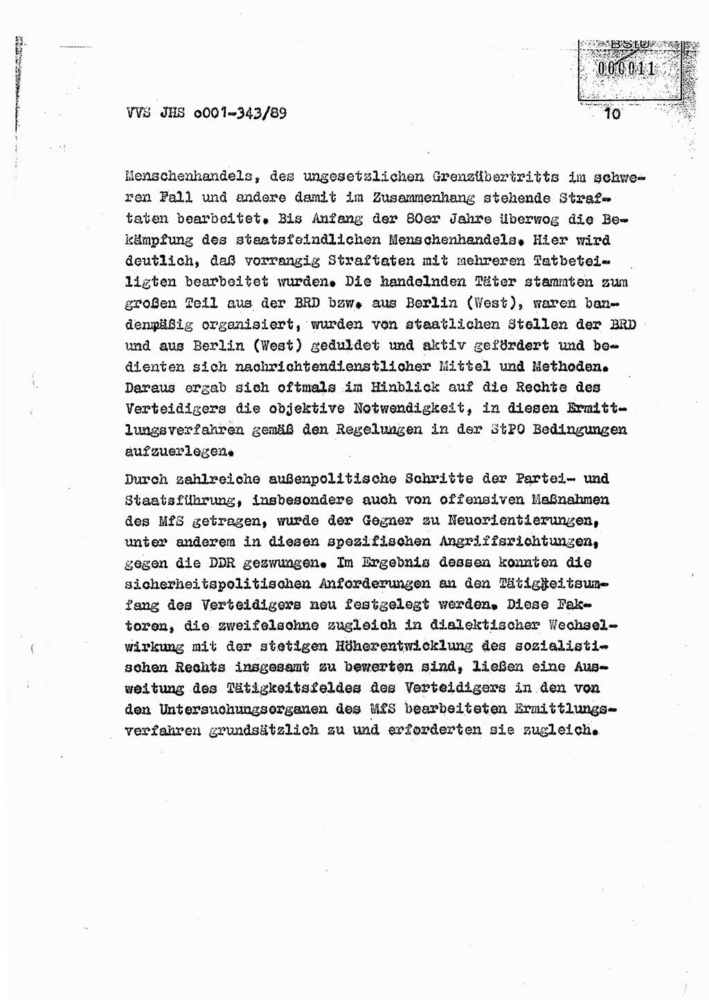 Diplomarbeit Offiziersschüler Axel Henschke (HA Ⅸ/9), Ministerium für Staatssicherheit (MfS) [Deutsche Demokratische Republik (DDR)], Juristische Hochschule (JHS), Vertrauliche Verschlußsache (VVS) o001-343/89, Potsdam 1989, Seite 10 (Dipl.-Arb. MfS DDR JHS VVS o001-343/89 1989, S. 10)