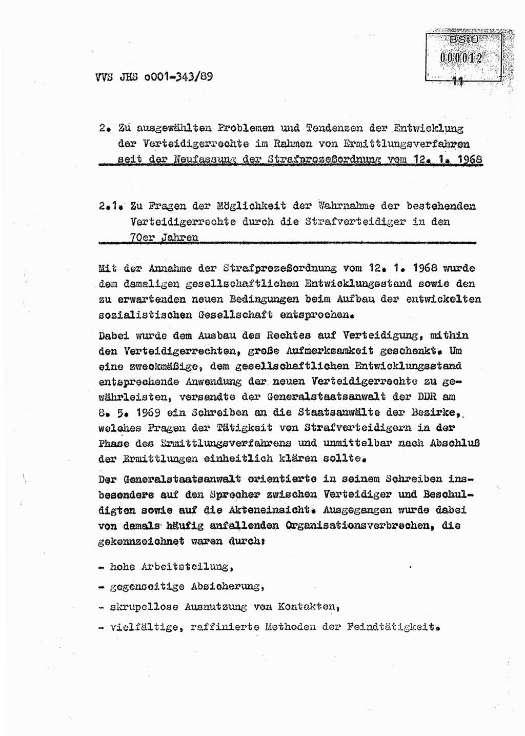 Diplomarbeit Offiziersschüler Axel Henschke (HA Ⅸ/9), Ministerium für Staatssicherheit (MfS) [Deutsche Demokratische Republik (DDR)], Juristische Hochschule (JHS), Vertrauliche Verschlußsache (VVS) o001-343/89, Potsdam 1989, Seite 11 (Dipl.-Arb. MfS DDR JHS VVS o001-343/89 1989, S. 11)