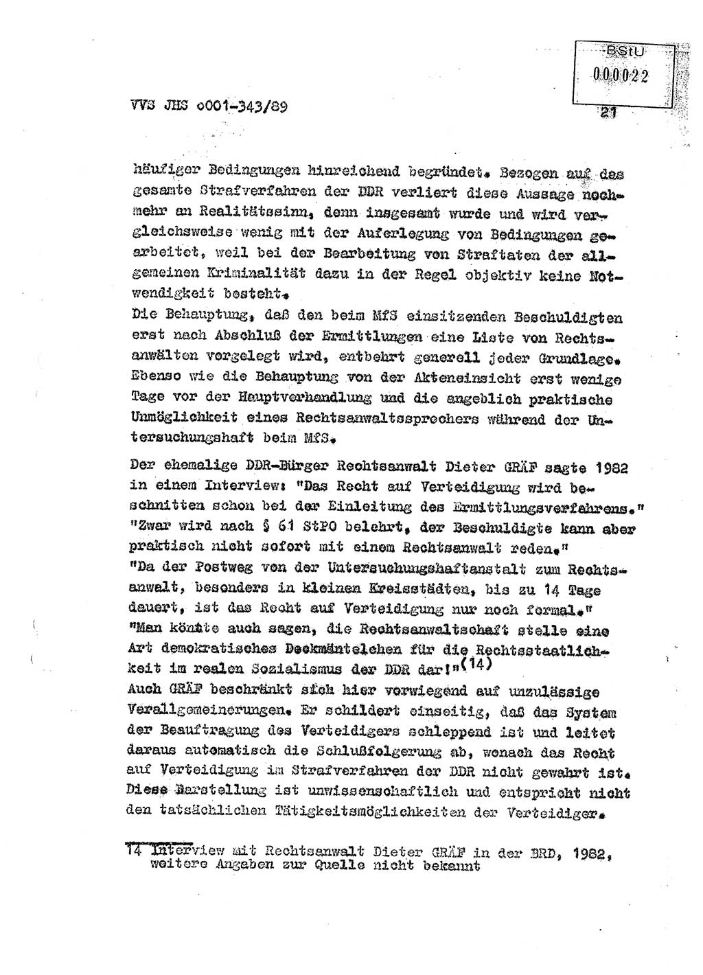 Diplomarbeit Offiziersschüler Axel Henschke (HA Ⅸ/9), Ministerium für Staatssicherheit (MfS) [Deutsche Demokratische Republik (DDR)], Juristische Hochschule (JHS), Vertrauliche Verschlußsache (VVS) o001-343/89, Potsdam 1989, Seite 21 (Dipl.-Arb. MfS DDR JHS VVS o001-343/89 1989, S. 21)