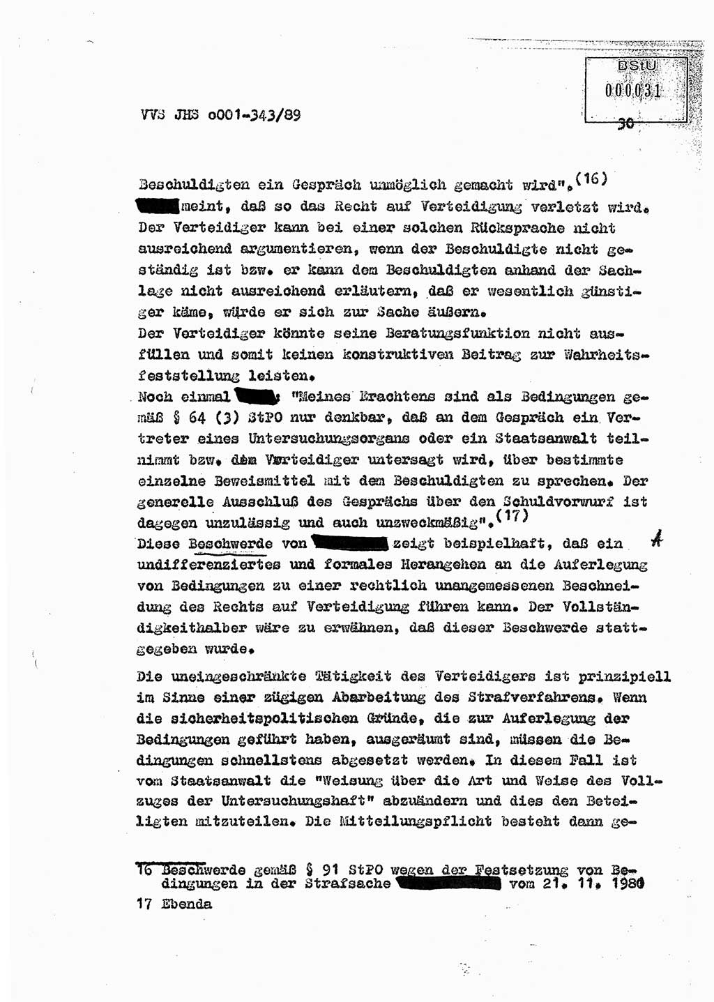 Diplomarbeit Offiziersschüler Axel Henschke (HA Ⅸ/9), Ministerium für Staatssicherheit (MfS) [Deutsche Demokratische Republik (DDR)], Juristische Hochschule (JHS), Vertrauliche Verschlußsache (VVS) o001-343/89, Potsdam 1989, Seite 30 (Dipl.-Arb. MfS DDR JHS VVS o001-343/89 1989, S. 30)