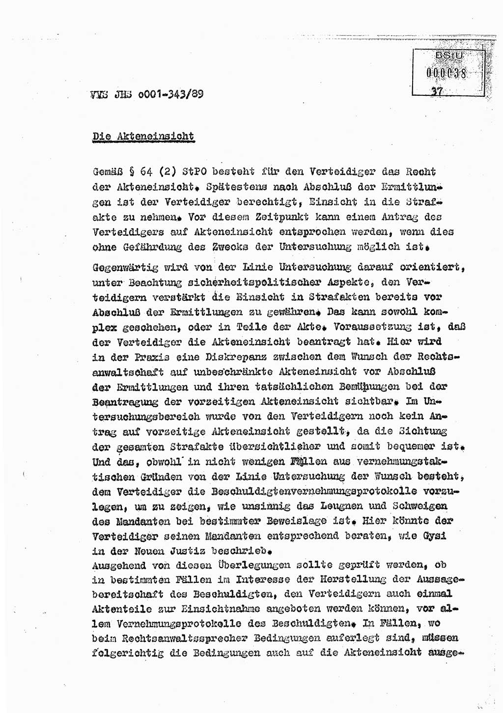Diplomarbeit Offiziersschüler Axel Henschke (HA Ⅸ/9), Ministerium für Staatssicherheit (MfS) [Deutsche Demokratische Republik (DDR)], Juristische Hochschule (JHS), Vertrauliche Verschlußsache (VVS) o001-343/89, Potsdam 1989, Seite 37 (Dipl.-Arb. MfS DDR JHS VVS o001-343/89 1989, S. 37)