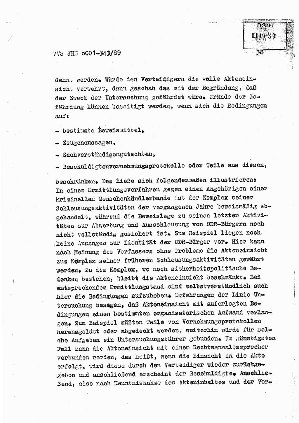 Diplomarbeit Offiziersschüler Axel Henschke (HA Ⅸ/9), Ministerium für Staatssicherheit (MfS) [Deutsche Demokratische Republik (DDR)], Juristische Hochschule (JHS), Vertrauliche Verschlußsache (VVS) o001-343/89, Potsdam 1989, Seite 38 (Dipl.-Arb. MfS DDR JHS VVS o001-343/89 1989, S. 38)