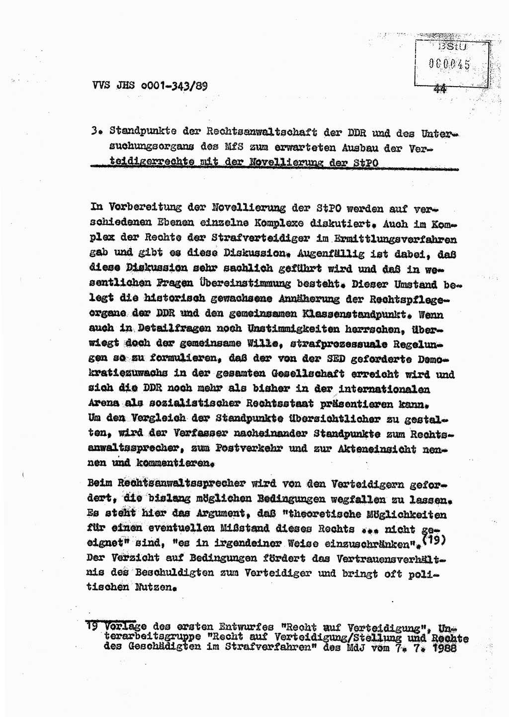 Diplomarbeit Offiziersschüler Axel Henschke (HA Ⅸ/9), Ministerium für Staatssicherheit (MfS) [Deutsche Demokratische Republik (DDR)], Juristische Hochschule (JHS), Vertrauliche Verschlußsache (VVS) o001-343/89, Potsdam 1989, Seite 44 (Dipl.-Arb. MfS DDR JHS VVS o001-343/89 1989, S. 44)