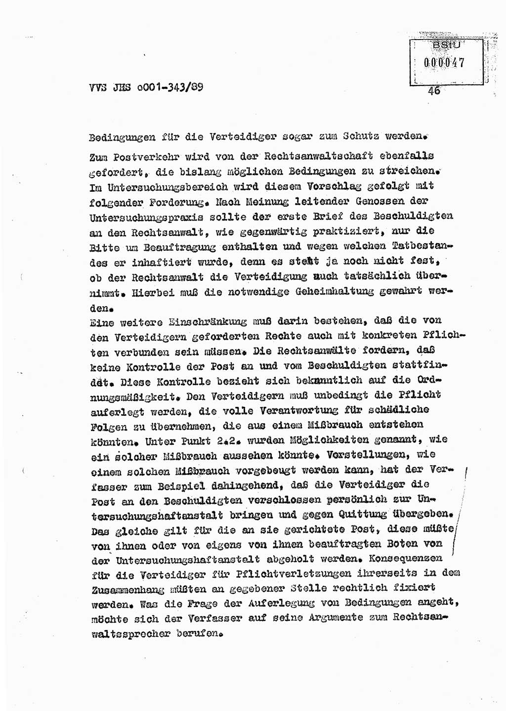 Diplomarbeit Offiziersschüler Axel Henschke (HA Ⅸ/9), Ministerium für Staatssicherheit (MfS) [Deutsche Demokratische Republik (DDR)], Juristische Hochschule (JHS), Vertrauliche Verschlußsache (VVS) o001-343/89, Potsdam 1989, Seite 46 (Dipl.-Arb. MfS DDR JHS VVS o001-343/89 1989, S. 46)