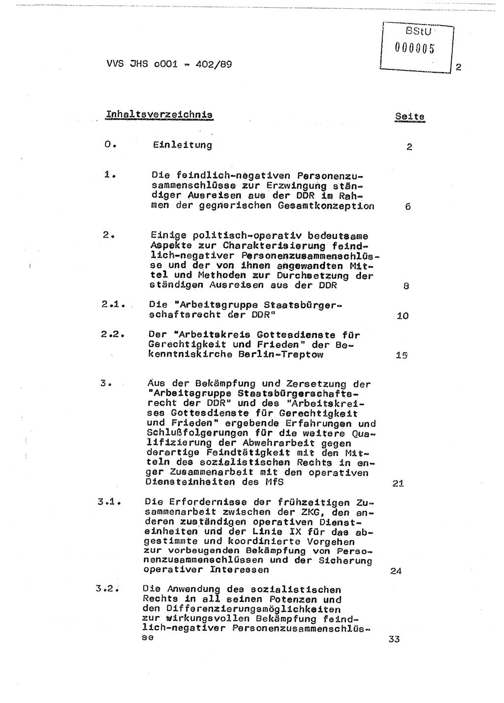 Diplomarbeit Major Günter Müller (HA Ⅸ/9), Ministerium für Staatssicherheit (MfS) [Deutsche Demokratische Republik (DDR)], Juristische Hochschule (JHS), Vertrauliche Verschlußsache (VVS) o001-402/89, Potsdam 1989, Seite 2 (Dipl.-Arb. MfS DDR JHS VVS o001-402/89 1989, S. 2)