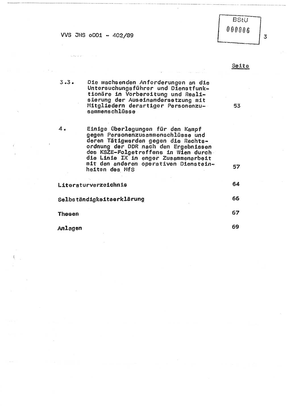 Diplomarbeit Major Günter Müller (HA Ⅸ/9), Ministerium für Staatssicherheit (MfS) [Deutsche Demokratische Republik (DDR)], Juristische Hochschule (JHS), Vertrauliche Verschlußsache (VVS) o001-402/89, Potsdam 1989, Seite 3 (Dipl.-Arb. MfS DDR JHS VVS o001-402/89 1989, S. 3)