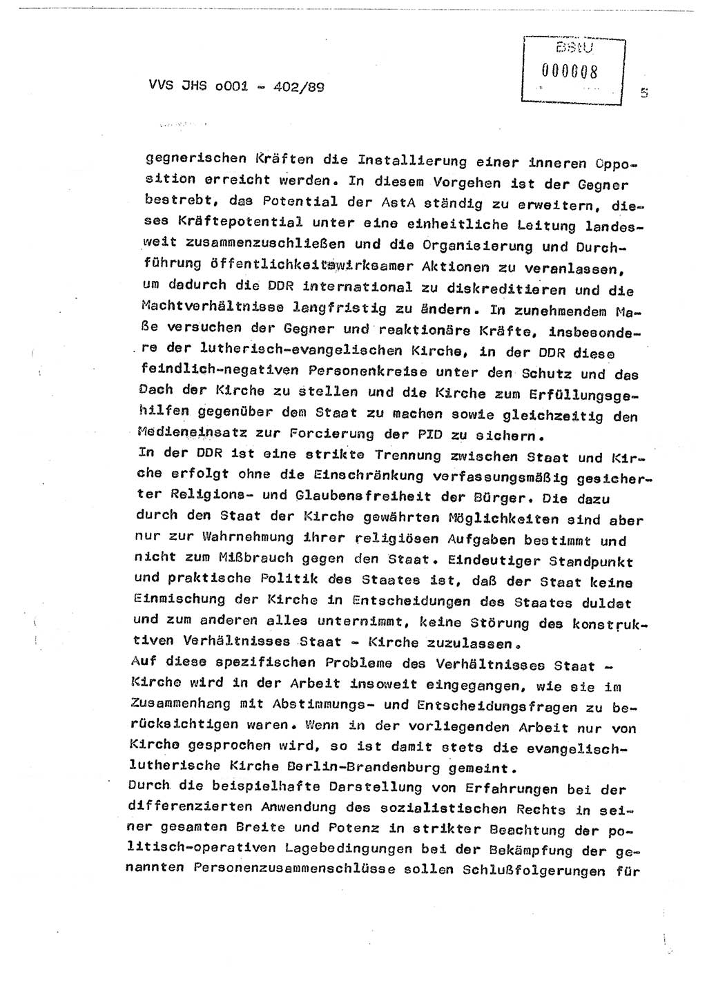 Diplomarbeit Major Günter Müller (HA Ⅸ/9), Ministerium für Staatssicherheit (MfS) [Deutsche Demokratische Republik (DDR)], Juristische Hochschule (JHS), Vertrauliche Verschlußsache (VVS) o001-402/89, Potsdam 1989, Seite 5 (Dipl.-Arb. MfS DDR JHS VVS o001-402/89 1989, S. 5)