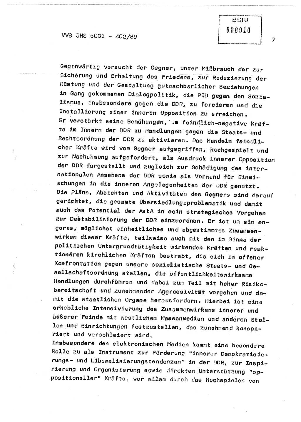 Diplomarbeit Major Günter Müller (HA Ⅸ/9), Ministerium für Staatssicherheit (MfS) [Deutsche Demokratische Republik (DDR)], Juristische Hochschule (JHS), Vertrauliche Verschlußsache (VVS) o001-402/89, Potsdam 1989, Seite 7 (Dipl.-Arb. MfS DDR JHS VVS o001-402/89 1989, S. 7)