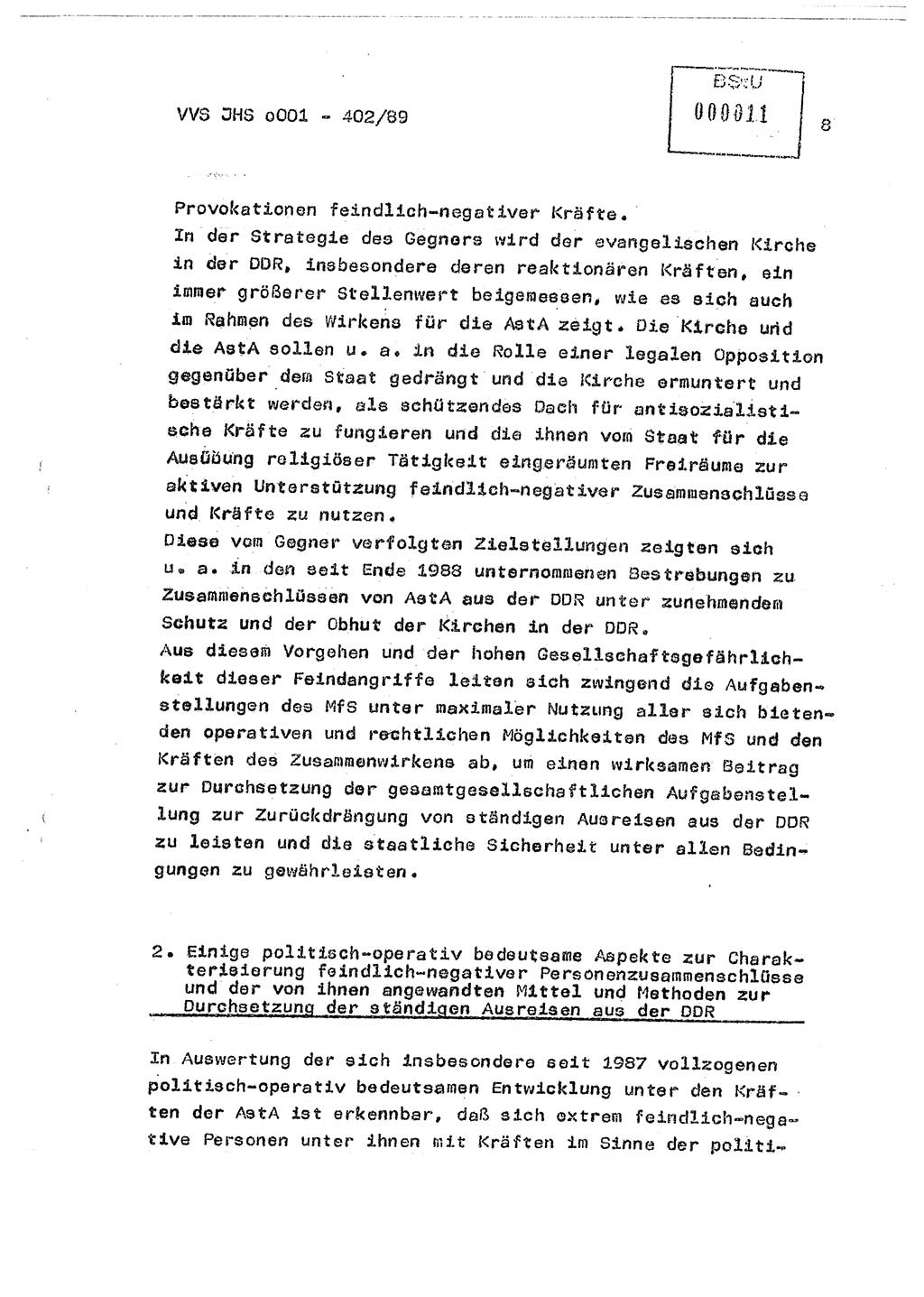 Diplomarbeit Major Günter Müller (HA Ⅸ/9), Ministerium für Staatssicherheit (MfS) [Deutsche Demokratische Republik (DDR)], Juristische Hochschule (JHS), Vertrauliche Verschlußsache (VVS) o001-402/89, Potsdam 1989, Seite 8 (Dipl.-Arb. MfS DDR JHS VVS o001-402/89 1989, S. 8)
