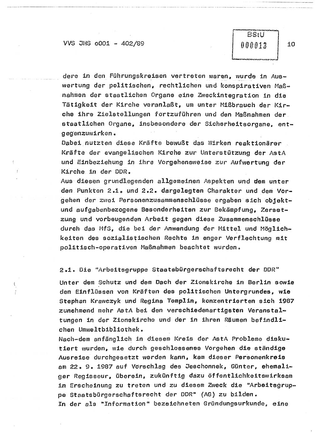 Diplomarbeit Major Günter Müller (HA Ⅸ/9), Ministerium für Staatssicherheit (MfS) [Deutsche Demokratische Republik (DDR)], Juristische Hochschule (JHS), Vertrauliche Verschlußsache (VVS) o001-402/89, Potsdam 1989, Seite 10 (Dipl.-Arb. MfS DDR JHS VVS o001-402/89 1989, S. 10)