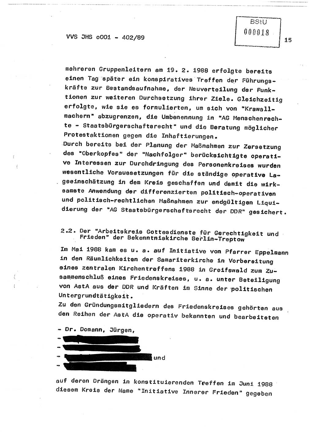 Diplomarbeit Major Günter Müller (HA Ⅸ/9), Ministerium für Staatssicherheit (MfS) [Deutsche Demokratische Republik (DDR)], Juristische Hochschule (JHS), Vertrauliche Verschlußsache (VVS) o001-402/89, Potsdam 1989, Seite 15 (Dipl.-Arb. MfS DDR JHS VVS o001-402/89 1989, S. 15)