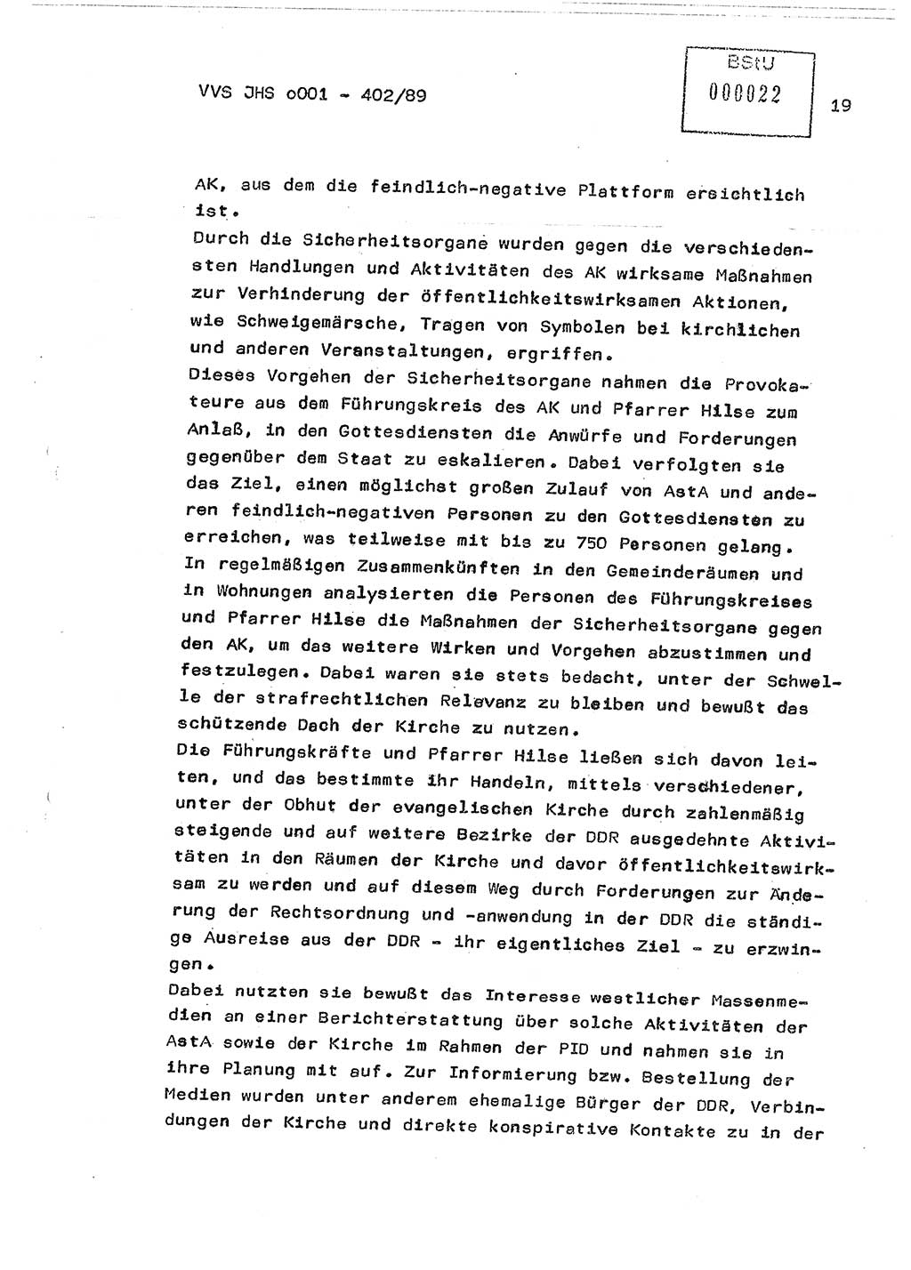 Diplomarbeit Major Günter Müller (HA Ⅸ/9), Ministerium für Staatssicherheit (MfS) [Deutsche Demokratische Republik (DDR)], Juristische Hochschule (JHS), Vertrauliche Verschlußsache (VVS) o001-402/89, Potsdam 1989, Seite 19 (Dipl.-Arb. MfS DDR JHS VVS o001-402/89 1989, S. 19)