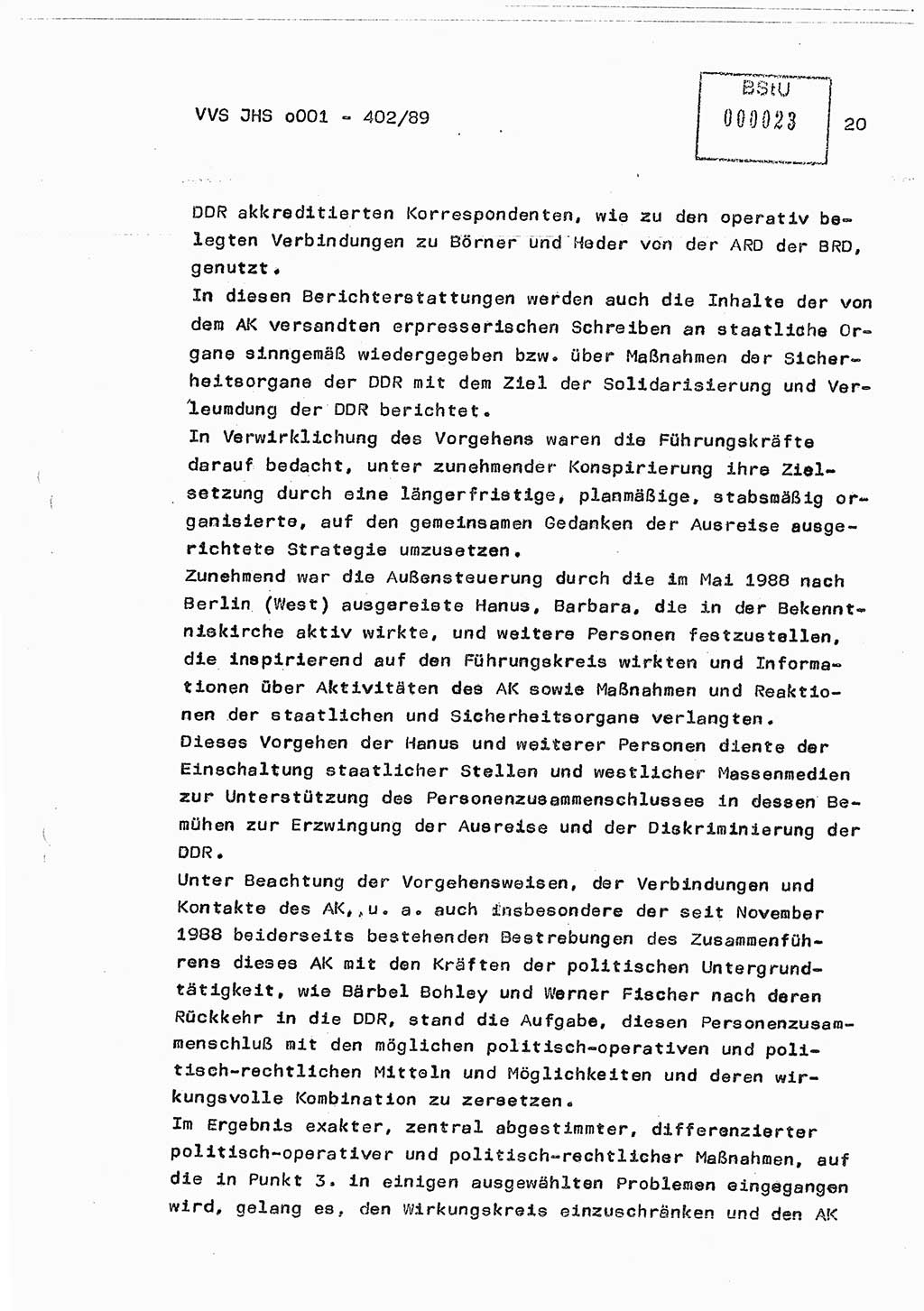 Diplomarbeit Major Günter Müller (HA Ⅸ/9), Ministerium für Staatssicherheit (MfS) [Deutsche Demokratische Republik (DDR)], Juristische Hochschule (JHS), Vertrauliche Verschlußsache (VVS) o001-402/89, Potsdam 1989, Seite 20 (Dipl.-Arb. MfS DDR JHS VVS o001-402/89 1989, S. 20)