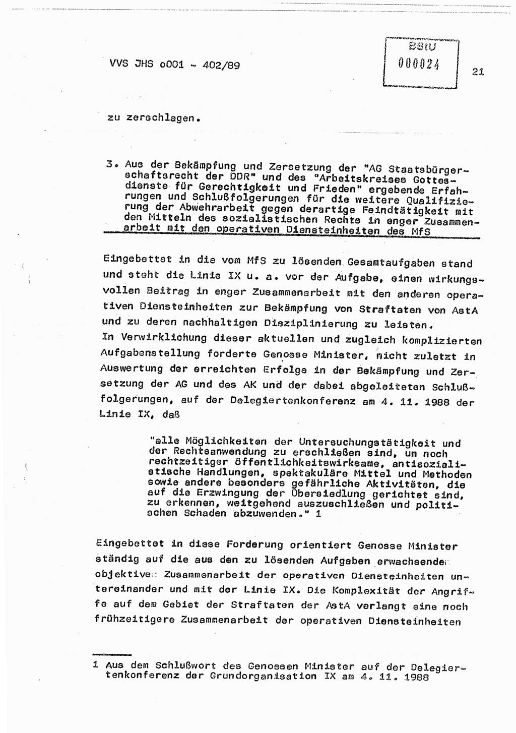Diplomarbeit Major Günter Müller (HA Ⅸ/9), Ministerium für Staatssicherheit (MfS) [Deutsche Demokratische Republik (DDR)], Juristische Hochschule (JHS), Vertrauliche Verschlußsache (VVS) o001-402/89, Potsdam 1989, Seite 21 (Dipl.-Arb. MfS DDR JHS VVS o001-402/89 1989, S. 21)