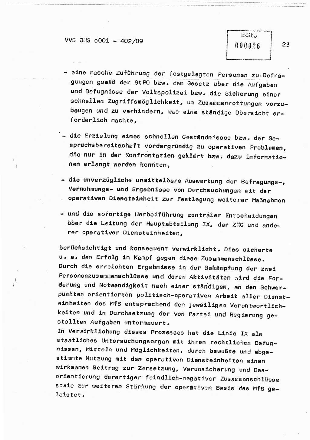 Diplomarbeit Major Günter Müller (HA Ⅸ/9), Ministerium für Staatssicherheit (MfS) [Deutsche Demokratische Republik (DDR)], Juristische Hochschule (JHS), Vertrauliche Verschlußsache (VVS) o001-402/89, Potsdam 1989, Seite 23 (Dipl.-Arb. MfS DDR JHS VVS o001-402/89 1989, S. 23)