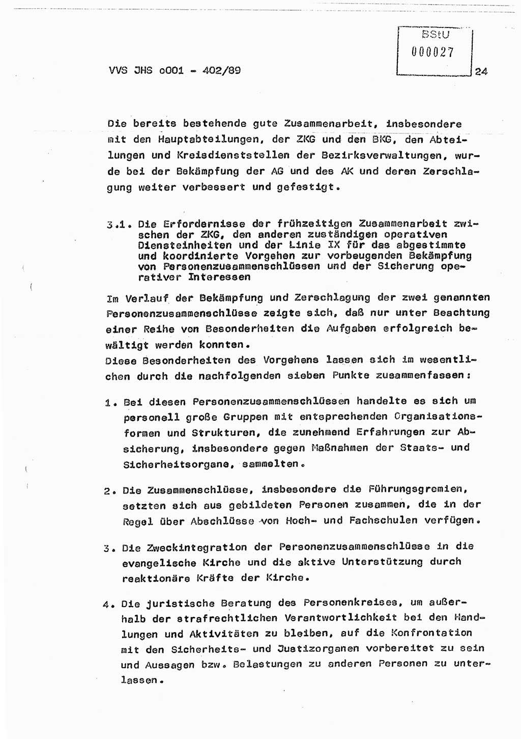 Diplomarbeit Major Günter Müller (HA Ⅸ/9), Ministerium für Staatssicherheit (MfS) [Deutsche Demokratische Republik (DDR)], Juristische Hochschule (JHS), Vertrauliche Verschlußsache (VVS) o001-402/89, Potsdam 1989, Seite 24 (Dipl.-Arb. MfS DDR JHS VVS o001-402/89 1989, S. 24)