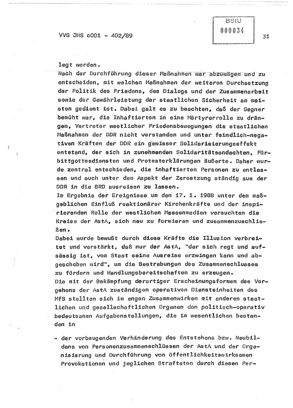 Diplomarbeit Major Günter Müller (HA Ⅸ/9), Ministerium für Staatssicherheit (MfS) [Deutsche Demokratische Republik (DDR)], Juristische Hochschule (JHS), Vertrauliche Verschlußsache (VVS) o001-402/89, Potsdam 1989, Seite 31 (Dipl.-Arb. MfS DDR JHS VVS o001-402/89 1989, S. 31)