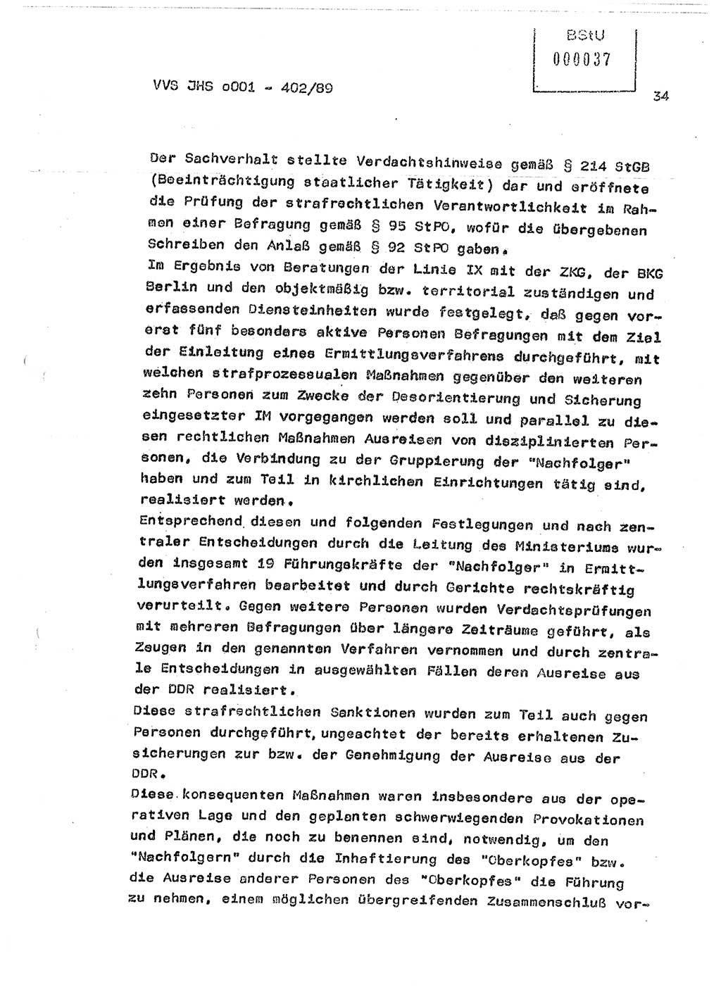 Diplomarbeit Major Günter Müller (HA Ⅸ/9), Ministerium für Staatssicherheit (MfS) [Deutsche Demokratische Republik (DDR)], Juristische Hochschule (JHS), Vertrauliche Verschlußsache (VVS) o001-402/89, Potsdam 1989, Seite 34 (Dipl.-Arb. MfS DDR JHS VVS o001-402/89 1989, S. 34)