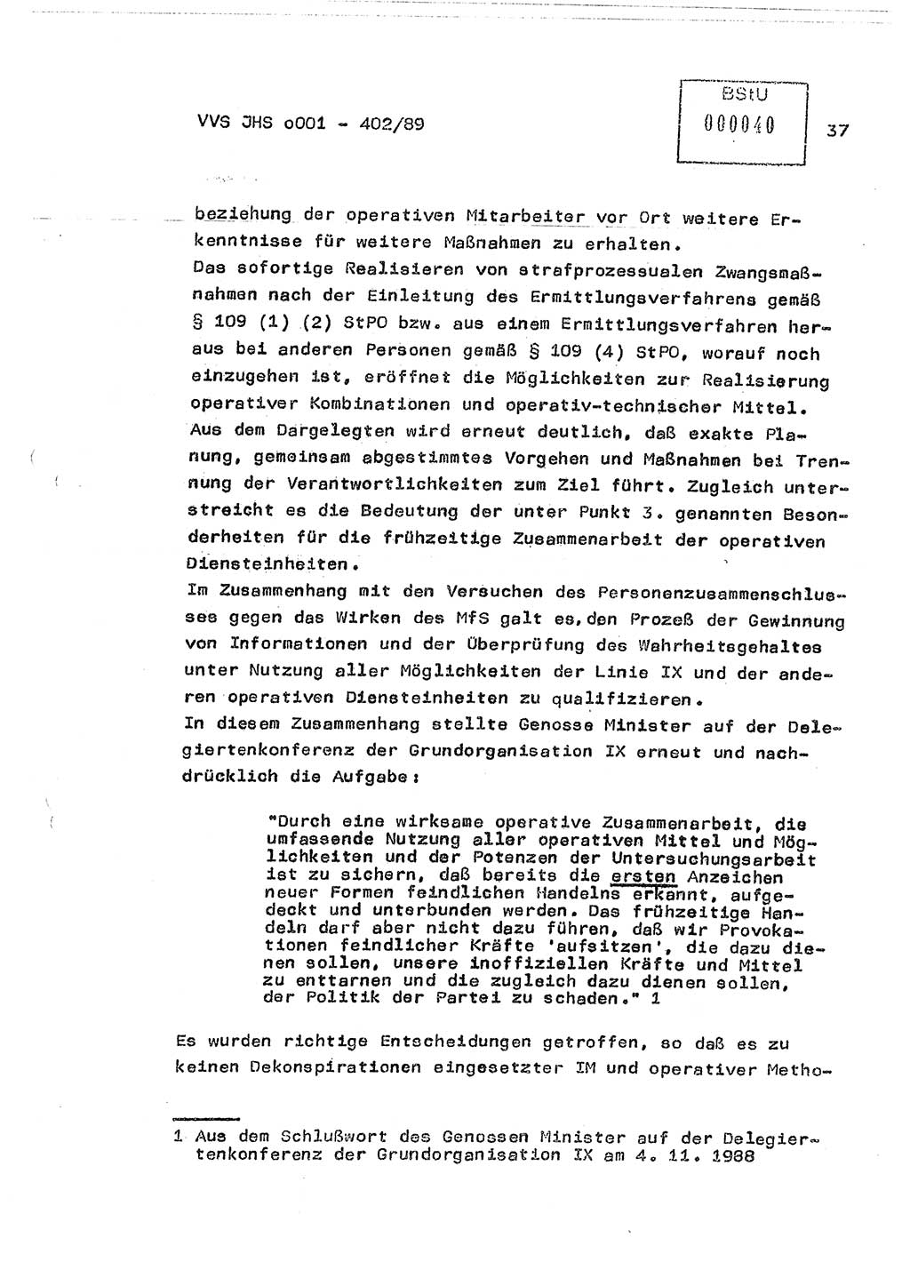 Diplomarbeit Major Günter Müller (HA Ⅸ/9), Ministerium für Staatssicherheit (MfS) [Deutsche Demokratische Republik (DDR)], Juristische Hochschule (JHS), Vertrauliche Verschlußsache (VVS) o001-402/89, Potsdam 1989, Seite 37 (Dipl.-Arb. MfS DDR JHS VVS o001-402/89 1989, S. 37)