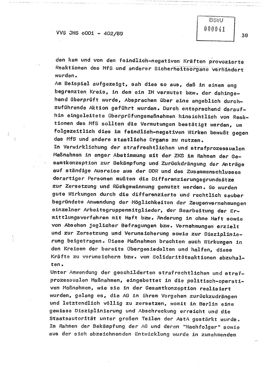 Diplomarbeit Major Günter Müller (HA Ⅸ/9), Ministerium für Staatssicherheit (MfS) [Deutsche Demokratische Republik (DDR)], Juristische Hochschule (JHS), Vertrauliche Verschlußsache (VVS) o001-402/89, Potsdam 1989, Seite 38 (Dipl.-Arb. MfS DDR JHS VVS o001-402/89 1989, S. 38)