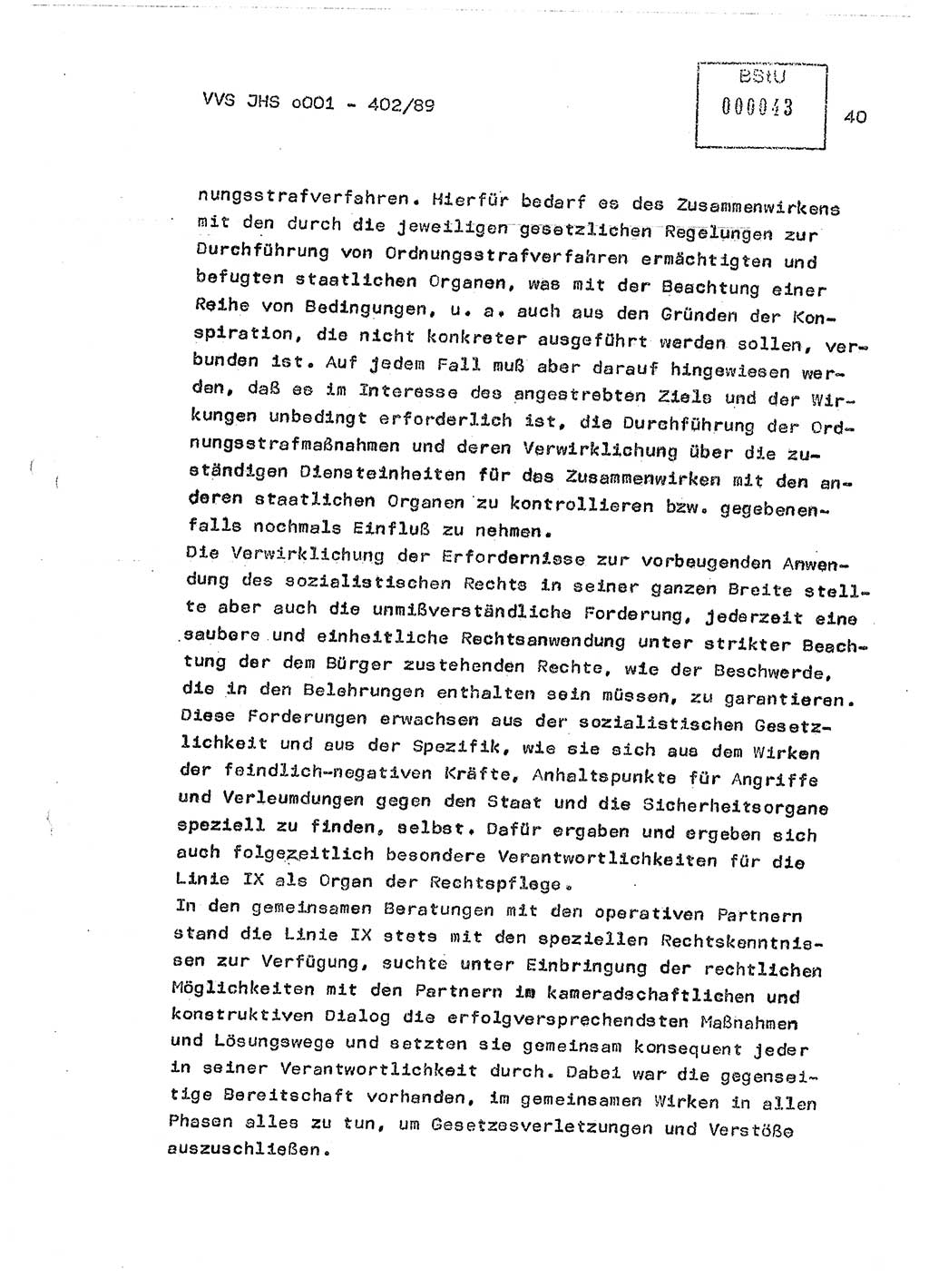 Diplomarbeit Major Günter Müller (HA Ⅸ/9), Ministerium für Staatssicherheit (MfS) [Deutsche Demokratische Republik (DDR)], Juristische Hochschule (JHS), Vertrauliche Verschlußsache (VVS) o001-402/89, Potsdam 1989, Seite 40 (Dipl.-Arb. MfS DDR JHS VVS o001-402/89 1989, S. 40)