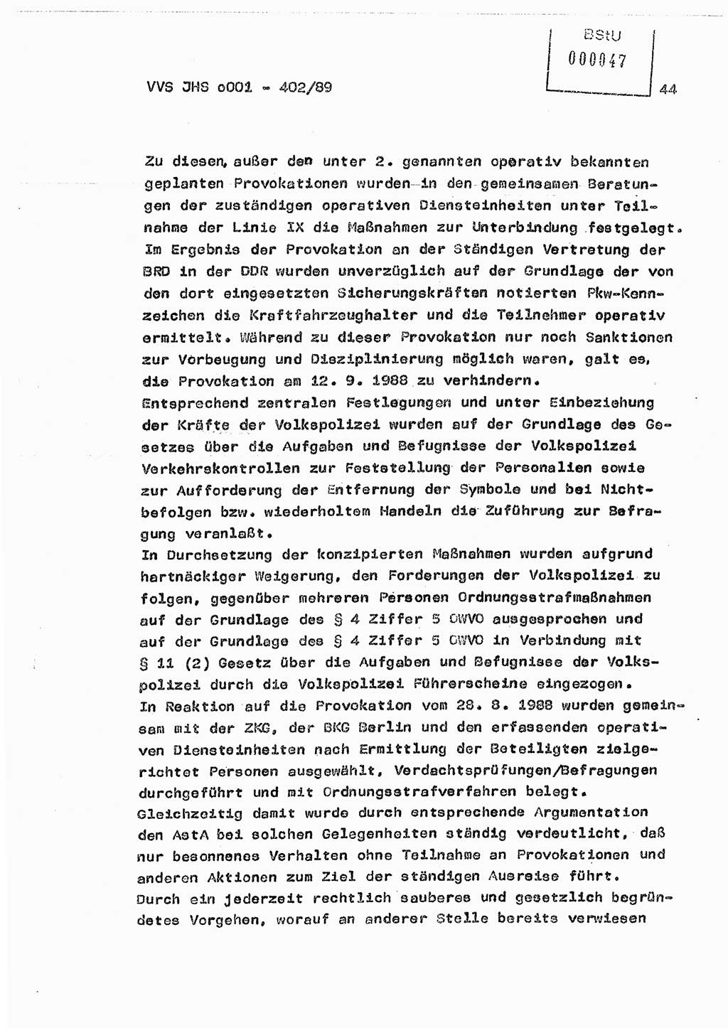 Diplomarbeit Major Günter Müller (HA Ⅸ/9), Ministerium für Staatssicherheit (MfS) [Deutsche Demokratische Republik (DDR)], Juristische Hochschule (JHS), Vertrauliche Verschlußsache (VVS) o001-402/89, Potsdam 1989, Seite 44 (Dipl.-Arb. MfS DDR JHS VVS o001-402/89 1989, S. 44)