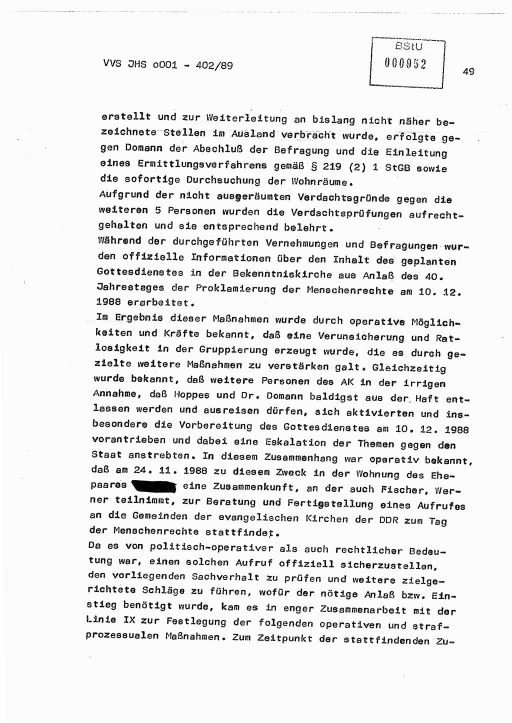 Diplomarbeit Major Günter Müller (HA Ⅸ/9), Ministerium für Staatssicherheit (MfS) [Deutsche Demokratische Republik (DDR)], Juristische Hochschule (JHS), Vertrauliche Verschlußsache (VVS) o001-402/89, Potsdam 1989, Seite 49 (Dipl.-Arb. MfS DDR JHS VVS o001-402/89 1989, S. 49)
