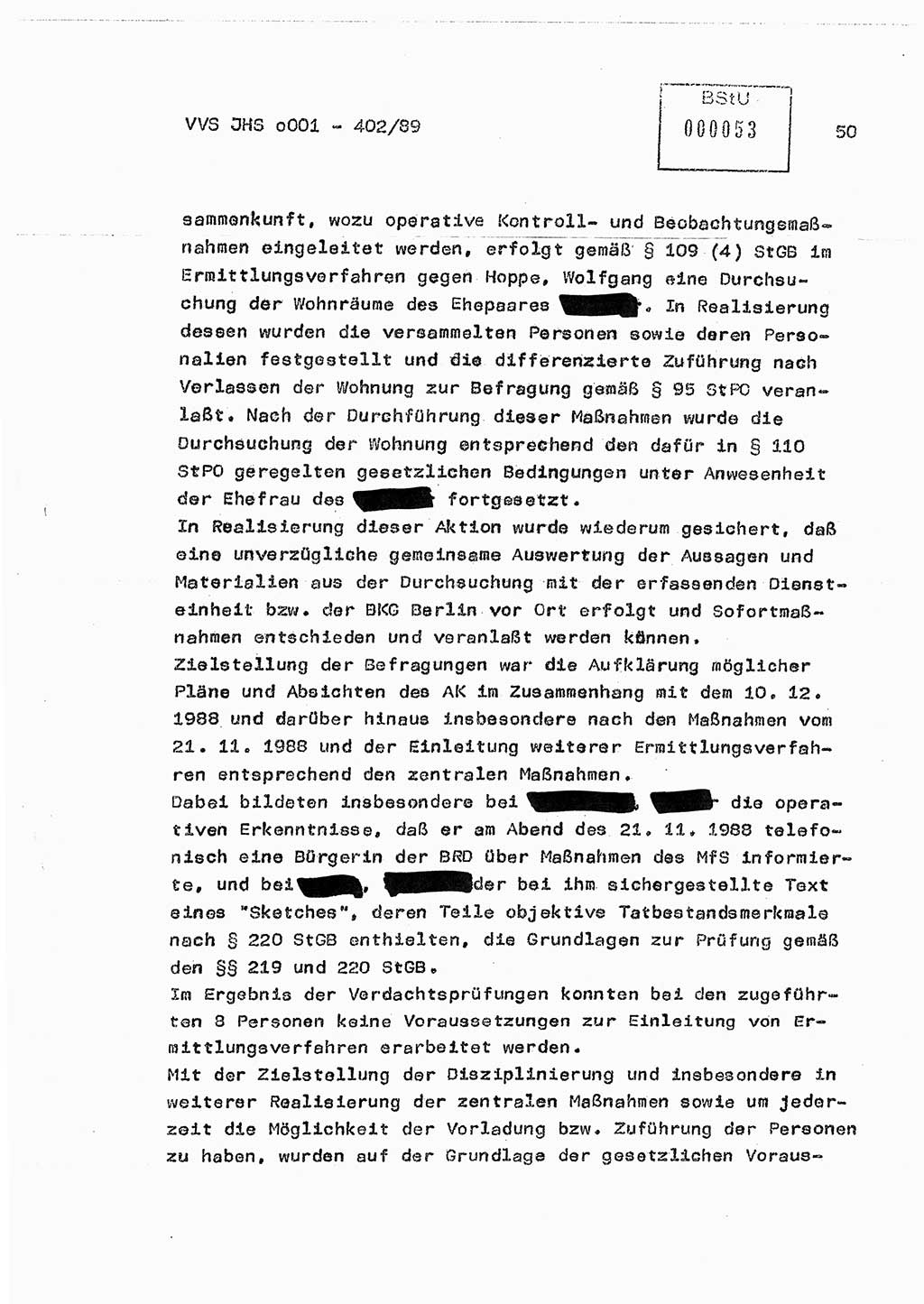 Diplomarbeit Major Günter Müller (HA Ⅸ/9), Ministerium für Staatssicherheit (MfS) [Deutsche Demokratische Republik (DDR)], Juristische Hochschule (JHS), Vertrauliche Verschlußsache (VVS) o001-402/89, Potsdam 1989, Seite 50 (Dipl.-Arb. MfS DDR JHS VVS o001-402/89 1989, S. 50)