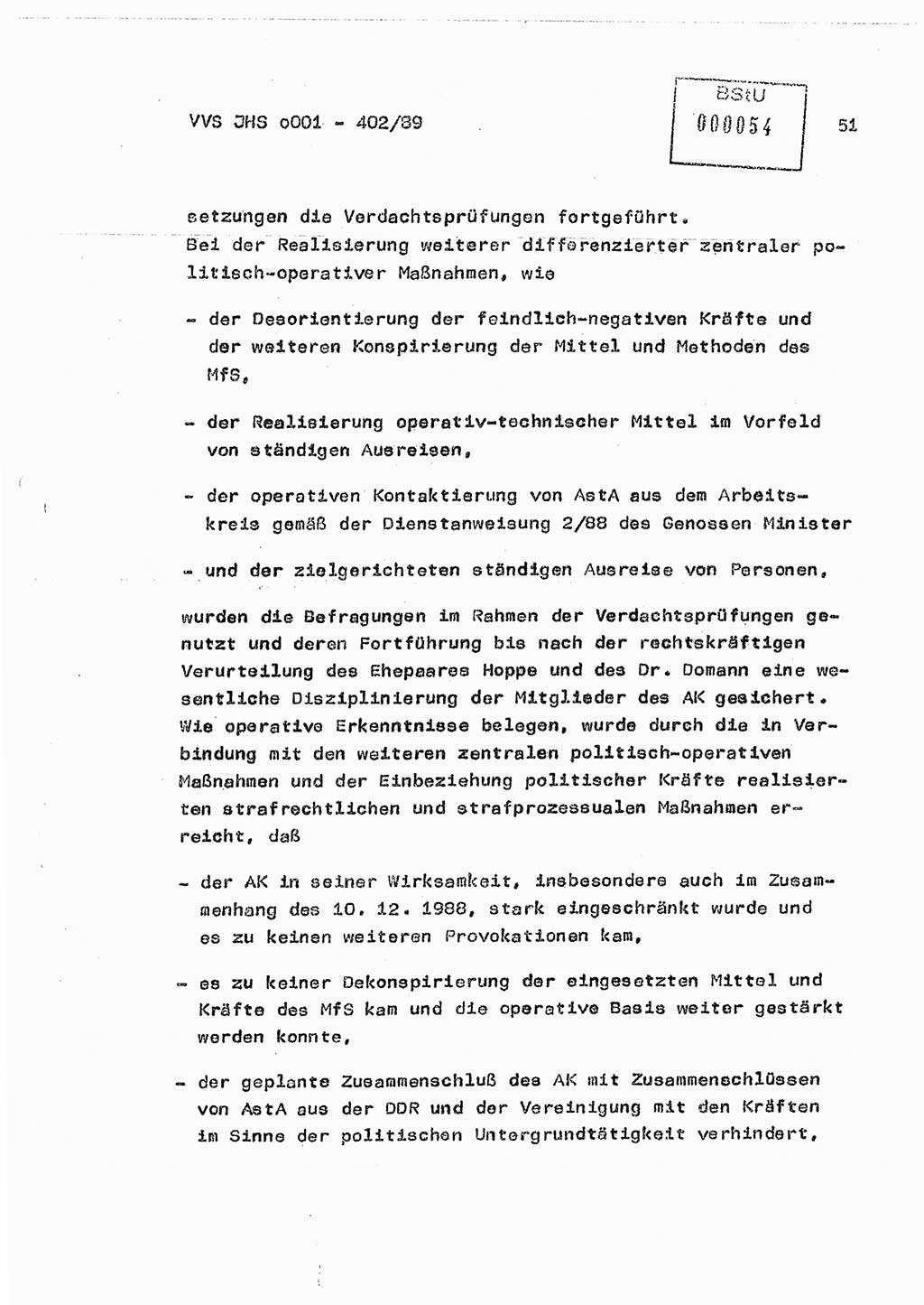 Diplomarbeit Major Günter Müller (HA Ⅸ/9), Ministerium für Staatssicherheit (MfS) [Deutsche Demokratische Republik (DDR)], Juristische Hochschule (JHS), Vertrauliche Verschlußsache (VVS) o001-402/89, Potsdam 1989, Seite 51 (Dipl.-Arb. MfS DDR JHS VVS o001-402/89 1989, S. 51)