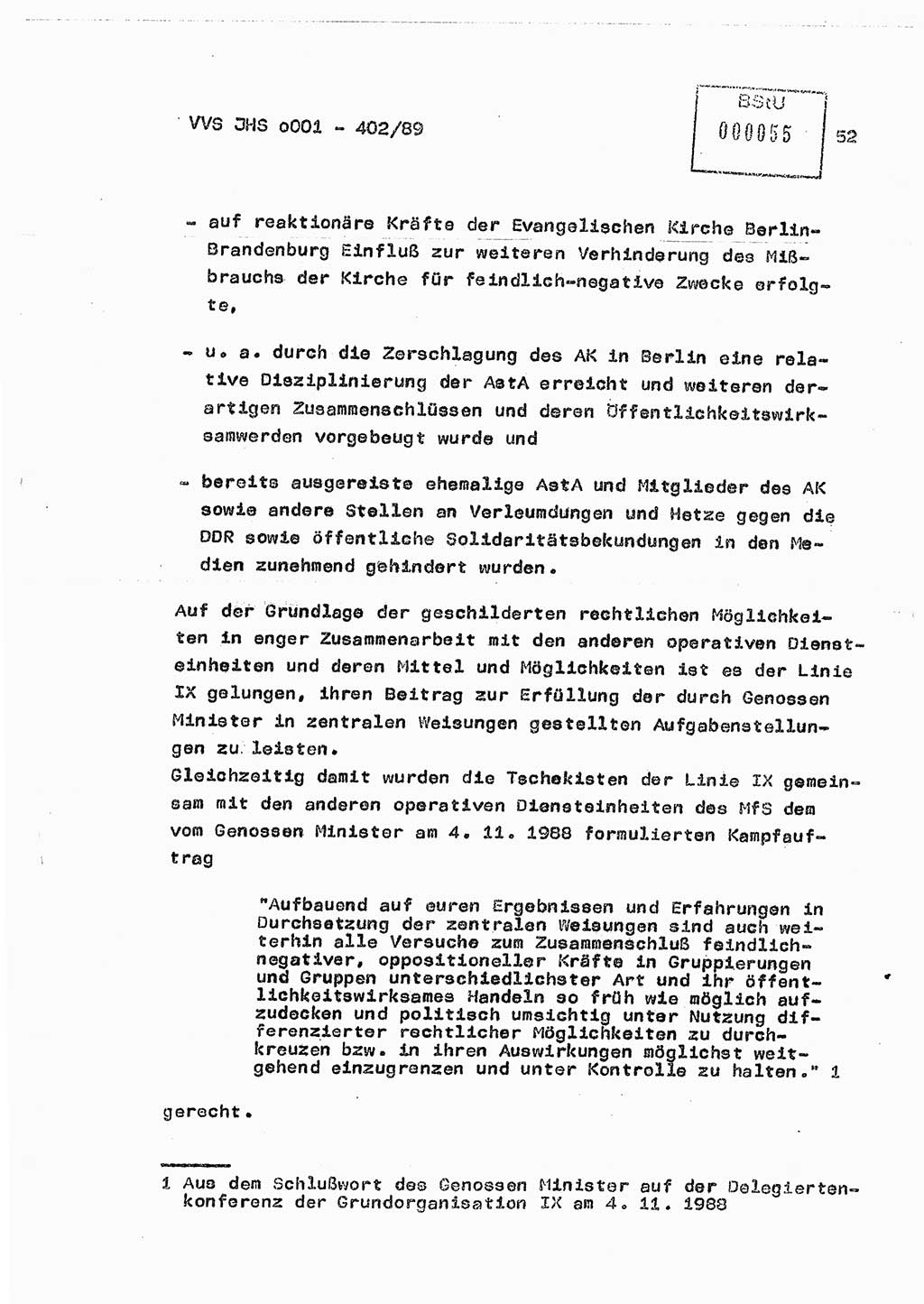 Diplomarbeit Major Günter Müller (HA Ⅸ/9), Ministerium für Staatssicherheit (MfS) [Deutsche Demokratische Republik (DDR)], Juristische Hochschule (JHS), Vertrauliche Verschlußsache (VVS) o001-402/89, Potsdam 1989, Seite 52 (Dipl.-Arb. MfS DDR JHS VVS o001-402/89 1989, S. 52)