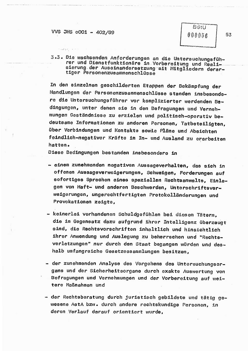 Diplomarbeit Major Günter Müller (HA Ⅸ/9), Ministerium für Staatssicherheit (MfS) [Deutsche Demokratische Republik (DDR)], Juristische Hochschule (JHS), Vertrauliche Verschlußsache (VVS) o001-402/89, Potsdam 1989, Seite 53 (Dipl.-Arb. MfS DDR JHS VVS o001-402/89 1989, S. 53)