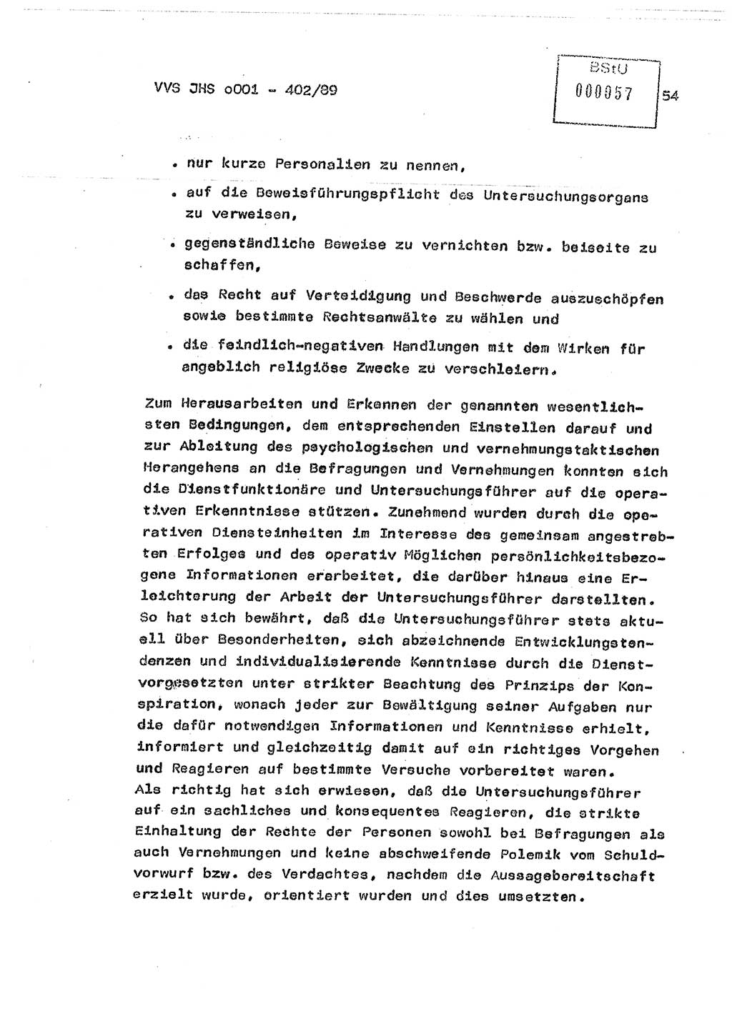 Diplomarbeit Major Günter Müller (HA Ⅸ/9), Ministerium für Staatssicherheit (MfS) [Deutsche Demokratische Republik (DDR)], Juristische Hochschule (JHS), Vertrauliche Verschlußsache (VVS) o001-402/89, Potsdam 1989, Seite 54 (Dipl.-Arb. MfS DDR JHS VVS o001-402/89 1989, S. 54)
