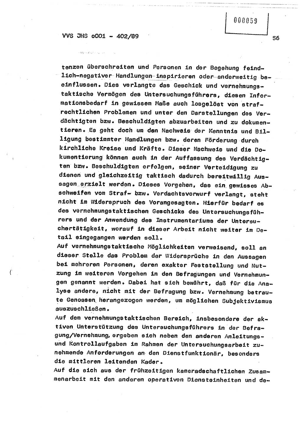 Diplomarbeit Major Günter Müller (HA Ⅸ/9), Ministerium für Staatssicherheit (MfS) [Deutsche Demokratische Republik (DDR)], Juristische Hochschule (JHS), Vertrauliche Verschlußsache (VVS) o001-402/89, Potsdam 1989, Seite 56 (Dipl.-Arb. MfS DDR JHS VVS o001-402/89 1989, S. 56)