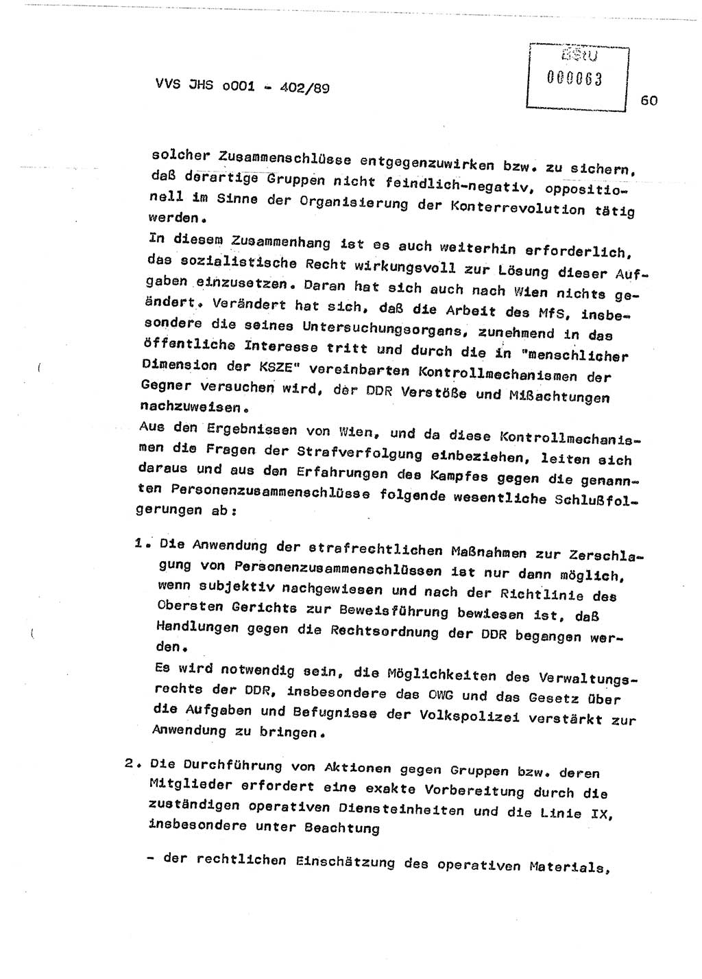 Diplomarbeit Major Günter Müller (HA Ⅸ/9), Ministerium für Staatssicherheit (MfS) [Deutsche Demokratische Republik (DDR)], Juristische Hochschule (JHS), Vertrauliche Verschlußsache (VVS) o001-402/89, Potsdam 1989, Seite 60 (Dipl.-Arb. MfS DDR JHS VVS o001-402/89 1989, S. 60)