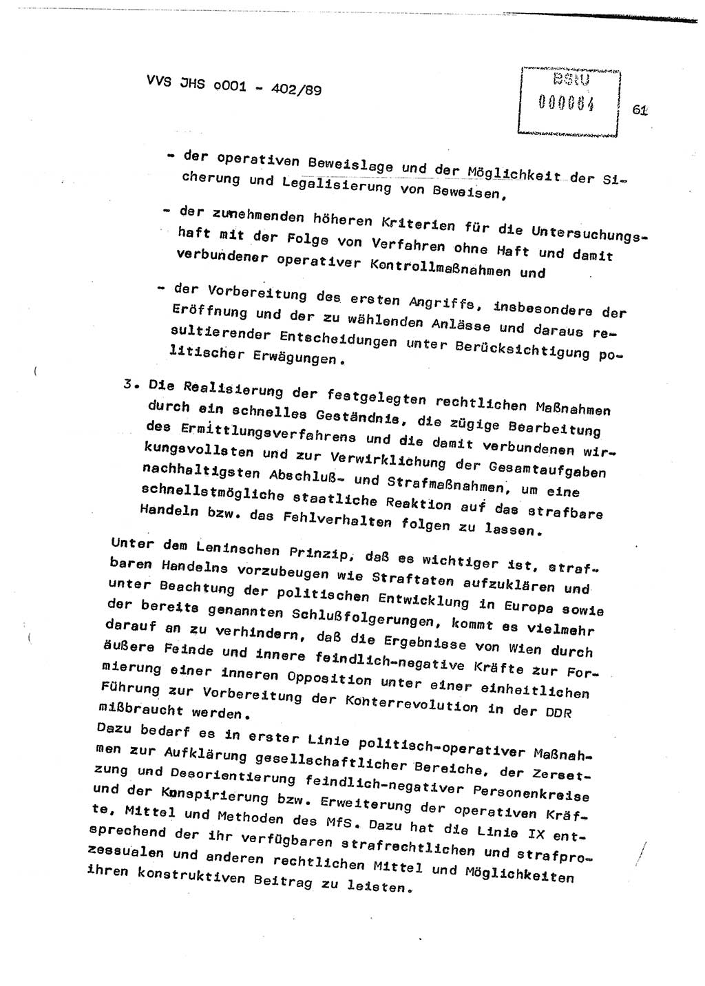 Diplomarbeit Major Günter Müller (HA Ⅸ/9), Ministerium für Staatssicherheit (MfS) [Deutsche Demokratische Republik (DDR)], Juristische Hochschule (JHS), Vertrauliche Verschlußsache (VVS) o001-402/89, Potsdam 1989, Seite 61 (Dipl.-Arb. MfS DDR JHS VVS o001-402/89 1989, S. 61)
