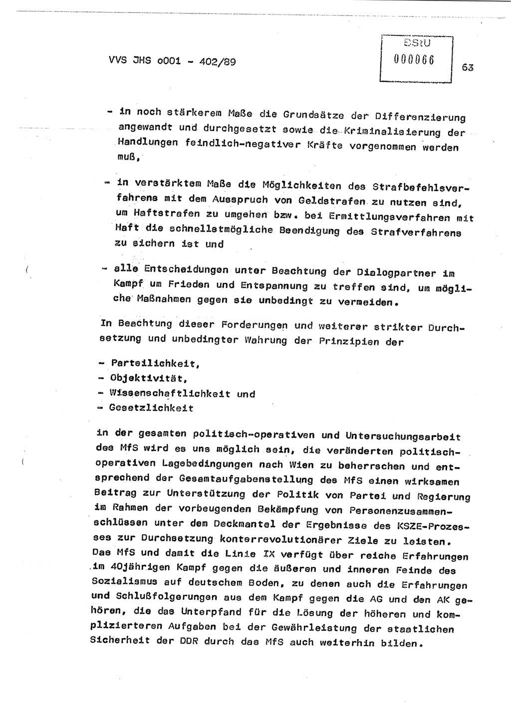 Diplomarbeit Major Günter Müller (HA Ⅸ/9), Ministerium für Staatssicherheit (MfS) [Deutsche Demokratische Republik (DDR)], Juristische Hochschule (JHS), Vertrauliche Verschlußsache (VVS) o001-402/89, Potsdam 1989, Seite 63 (Dipl.-Arb. MfS DDR JHS VVS o001-402/89 1989, S. 63)