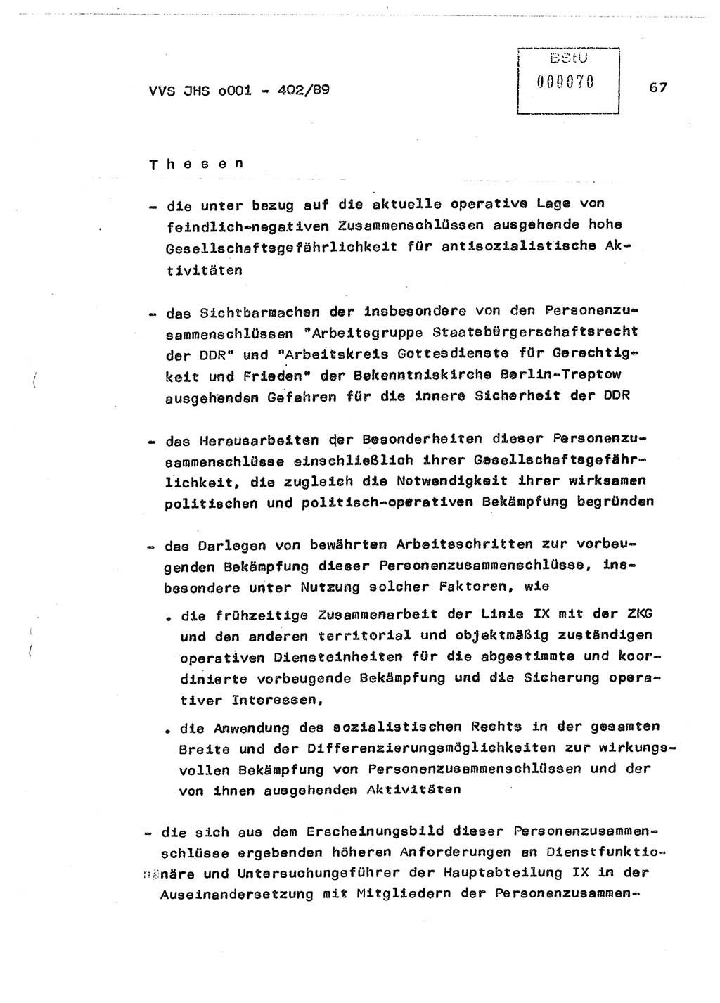 Diplomarbeit Major Günter Müller (HA Ⅸ/9), Ministerium für Staatssicherheit (MfS) [Deutsche Demokratische Republik (DDR)], Juristische Hochschule (JHS), Vertrauliche Verschlußsache (VVS) o001-402/89, Potsdam 1989, Seite 67 (Dipl.-Arb. MfS DDR JHS VVS o001-402/89 1989, S. 67)
