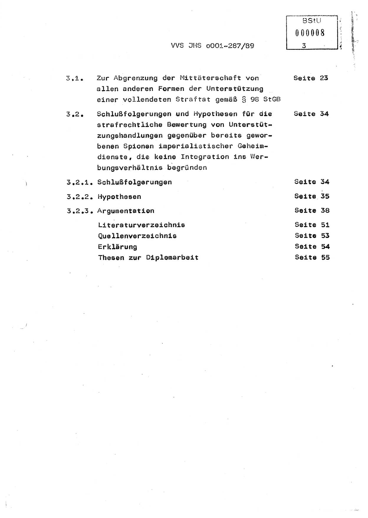 Diplomarbeit, Offiziersschüler Harald Wabst (HA Ⅸ/1), Ministerium für Staatssicherheit (MfS) [Deutsche Demokratische Republik (DDR)], Juristische Hochschule (JHS), Vertrauliche Verschlußsache (VVS) o001-287/89, Potsdam 1989, Seite 3 (Dipl.-Arb. MfS DDR JHS VVS o001-287/89 1989, S. 3)