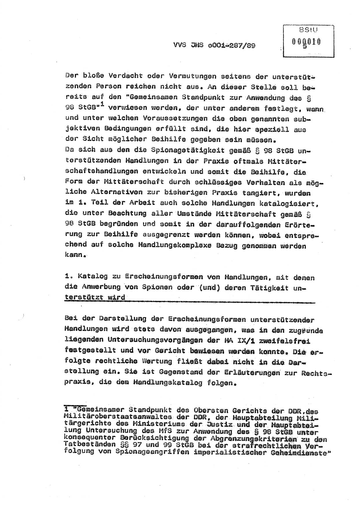 Diplomarbeit, Offiziersschüler Harald Wabst (HA Ⅸ/1), Ministerium für Staatssicherheit (MfS) [Deutsche Demokratische Republik (DDR)], Juristische Hochschule (JHS), Vertrauliche Verschlußsache (VVS) o001-287/89, Potsdam 1989, Seite 5 (Dipl.-Arb. MfS DDR JHS VVS o001-287/89 1989, S. 5)