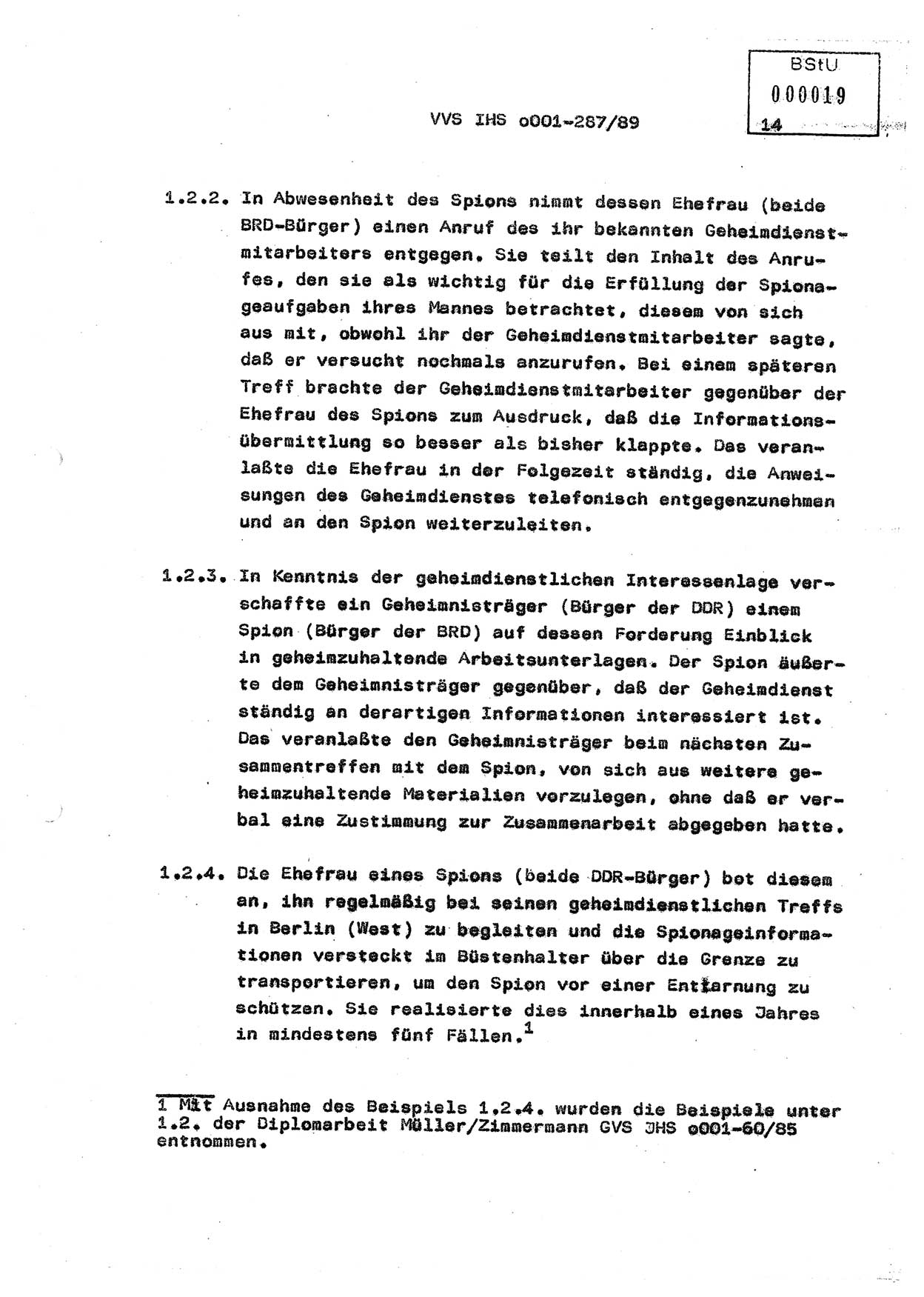 Diplomarbeit, Offiziersschüler Harald Wabst (HA Ⅸ/1), Ministerium für Staatssicherheit (MfS) [Deutsche Demokratische Republik (DDR)], Juristische Hochschule (JHS), Vertrauliche Verschlußsache (VVS) o001-287/89, Potsdam 1989, Seite 14 (Dipl.-Arb. MfS DDR JHS VVS o001-287/89 1989, S. 14)