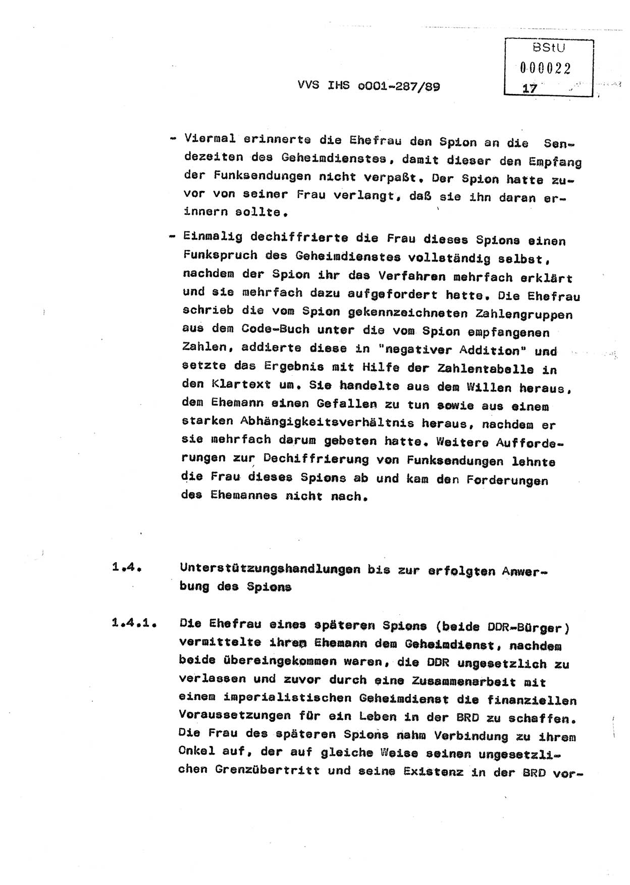 Diplomarbeit, Offiziersschüler Harald Wabst (HA Ⅸ/1), Ministerium für Staatssicherheit (MfS) [Deutsche Demokratische Republik (DDR)], Juristische Hochschule (JHS), Vertrauliche Verschlußsache (VVS) o001-287/89, Potsdam 1989, Seite 17 (Dipl.-Arb. MfS DDR JHS VVS o001-287/89 1989, S. 17)