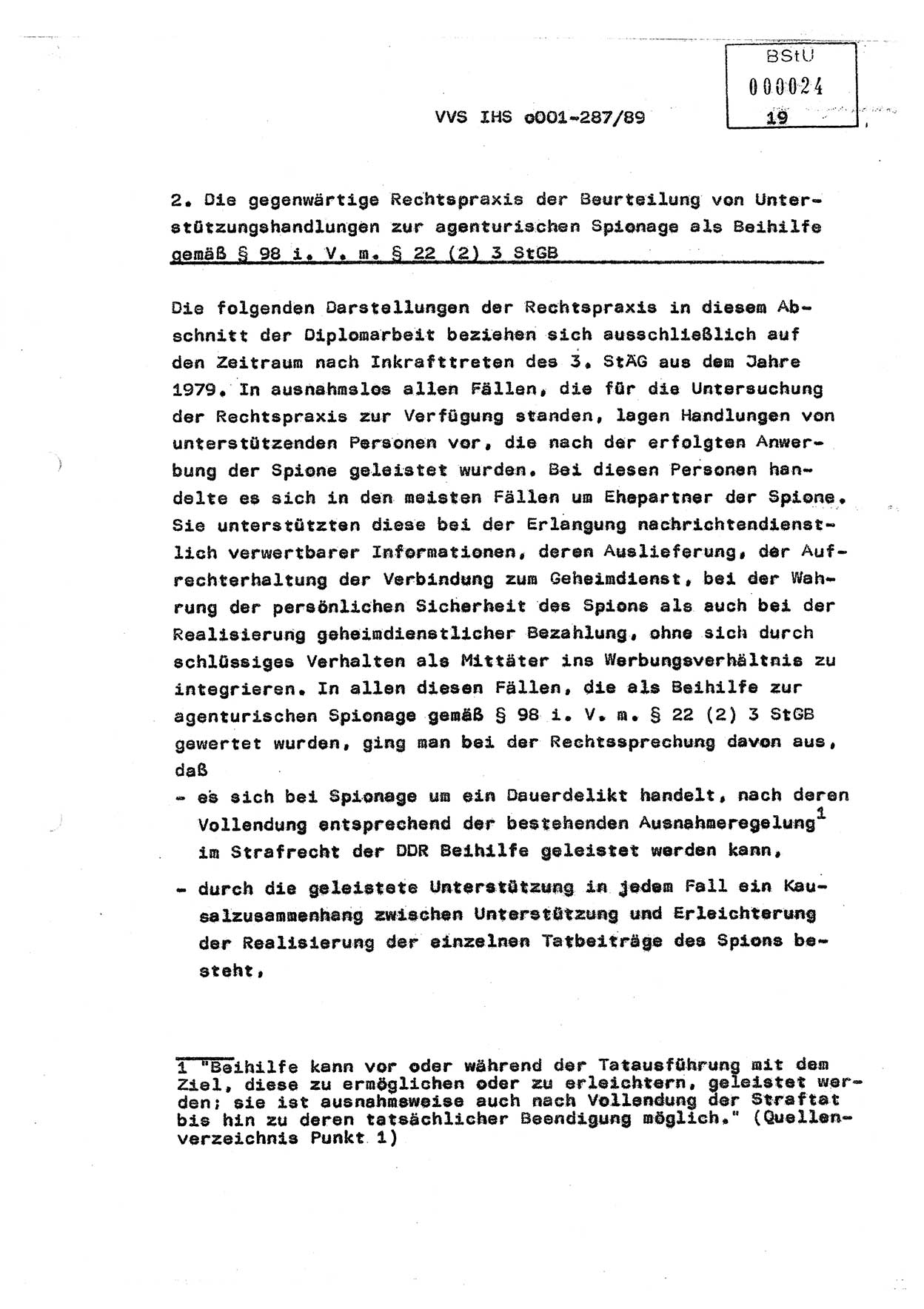 Diplomarbeit, Offiziersschüler Harald Wabst (HA Ⅸ/1), Ministerium für Staatssicherheit (MfS) [Deutsche Demokratische Republik (DDR)], Juristische Hochschule (JHS), Vertrauliche Verschlußsache (VVS) o001-287/89, Potsdam 1989, Seite 19 (Dipl.-Arb. MfS DDR JHS VVS o001-287/89 1989, S. 19)