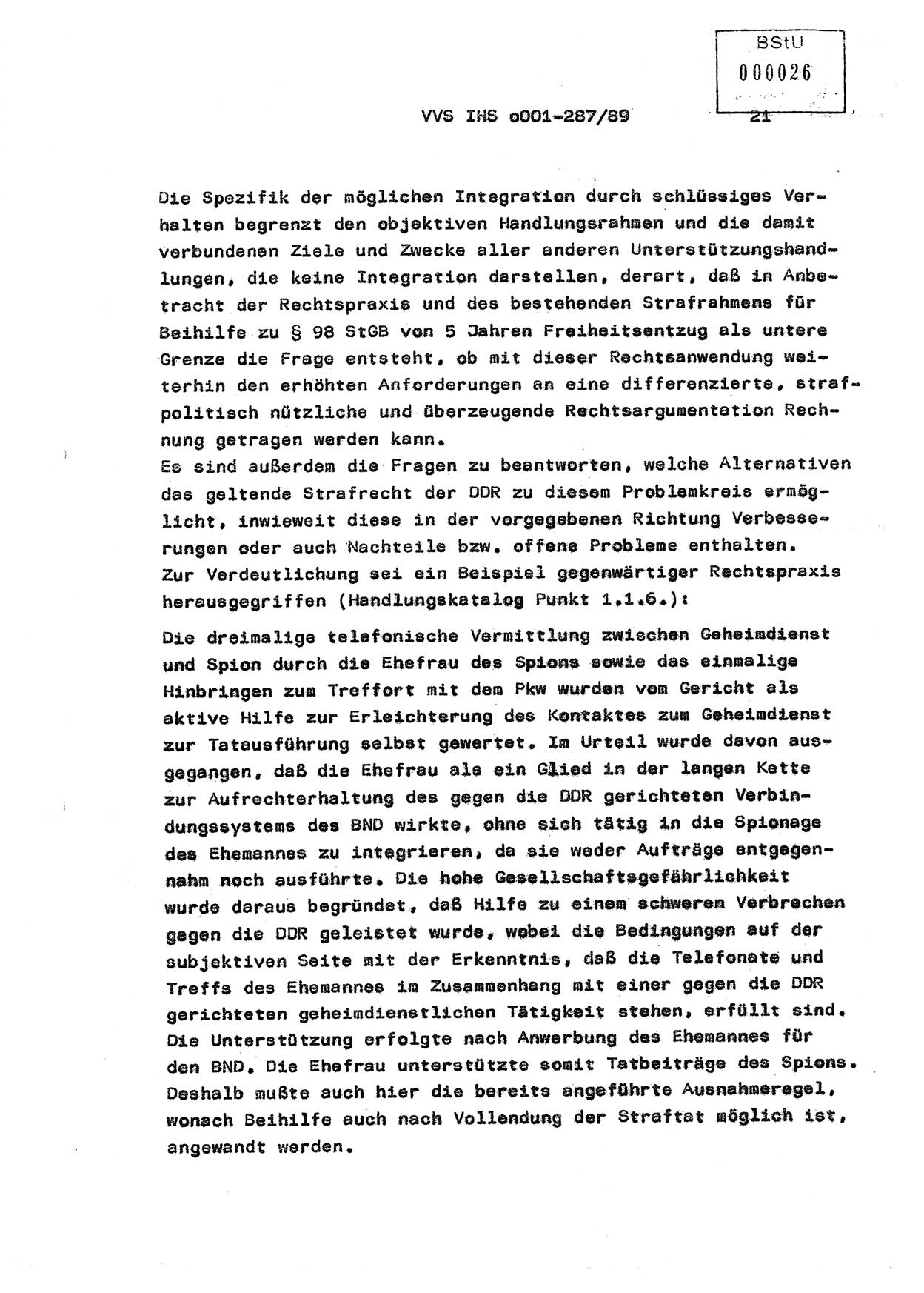 Diplomarbeit, Offiziersschüler Harald Wabst (HA Ⅸ/1), Ministerium für Staatssicherheit (MfS) [Deutsche Demokratische Republik (DDR)], Juristische Hochschule (JHS), Vertrauliche Verschlußsache (VVS) o001-287/89, Potsdam 1989, Seite 21 (Dipl.-Arb. MfS DDR JHS VVS o001-287/89 1989, S. 21)