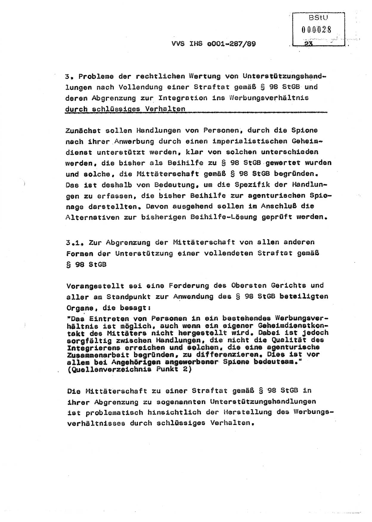 Diplomarbeit, Offiziersschüler Harald Wabst (HA Ⅸ/1), Ministerium für Staatssicherheit (MfS) [Deutsche Demokratische Republik (DDR)], Juristische Hochschule (JHS), Vertrauliche Verschlußsache (VVS) o001-287/89, Potsdam 1989, Seite 23 (Dipl.-Arb. MfS DDR JHS VVS o001-287/89 1989, S. 23)