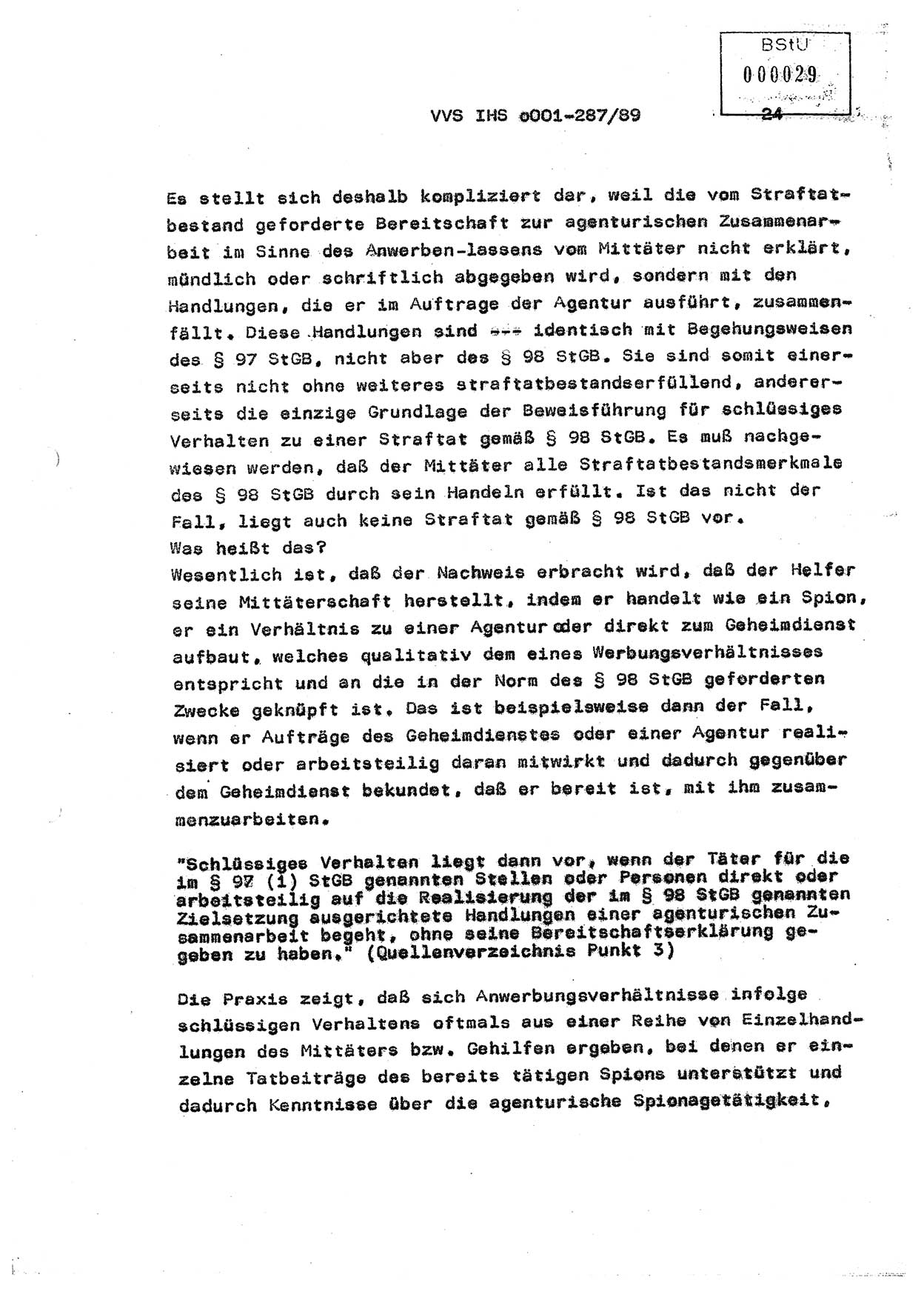 Diplomarbeit, Offiziersschüler Harald Wabst (HA Ⅸ/1), Ministerium für Staatssicherheit (MfS) [Deutsche Demokratische Republik (DDR)], Juristische Hochschule (JHS), Vertrauliche Verschlußsache (VVS) o001-287/89, Potsdam 1989, Seite 24 (Dipl.-Arb. MfS DDR JHS VVS o001-287/89 1989, S. 24)