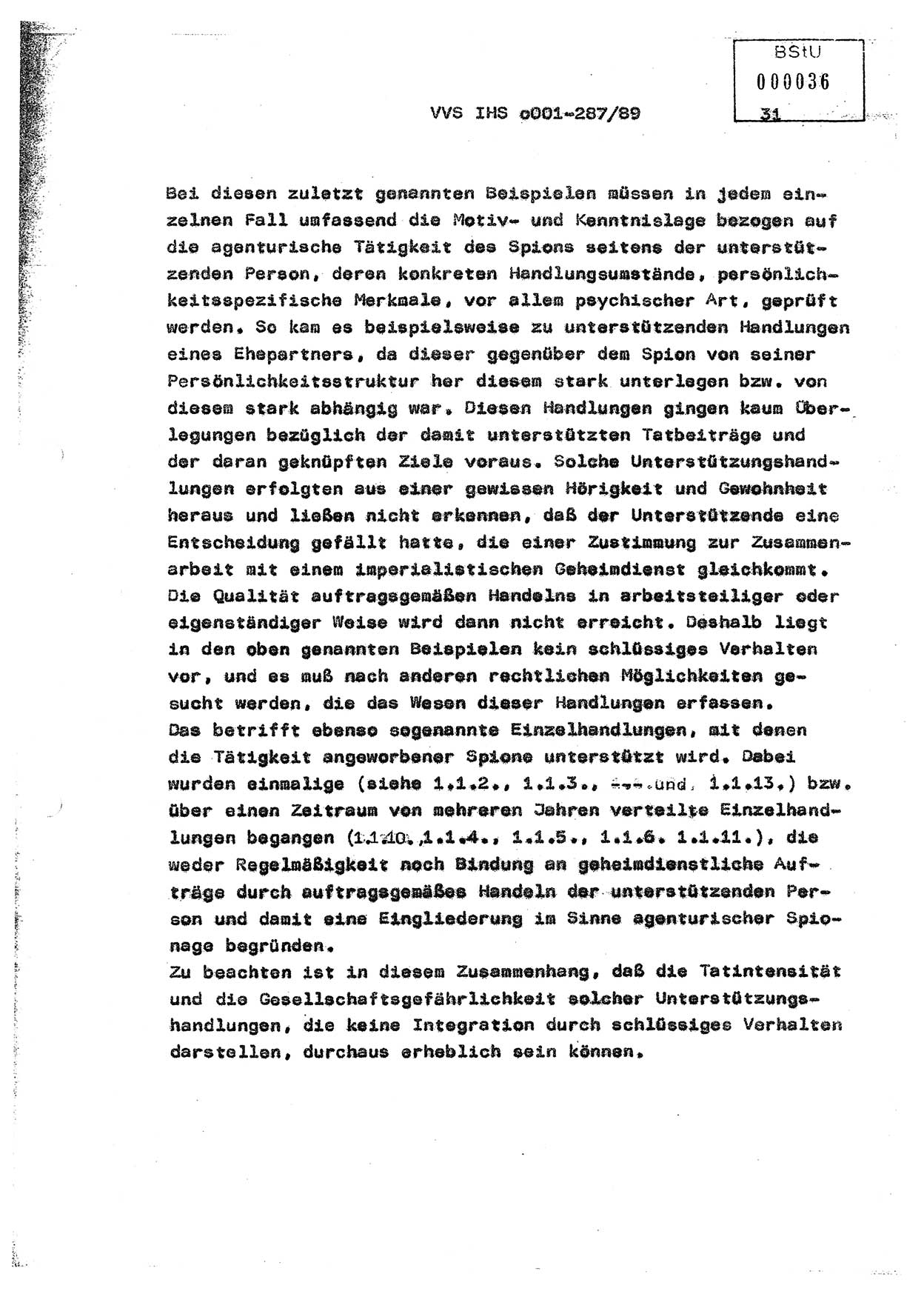 Diplomarbeit, Offiziersschüler Harald Wabst (HA Ⅸ/1), Ministerium für Staatssicherheit (MfS) [Deutsche Demokratische Republik (DDR)], Juristische Hochschule (JHS), Vertrauliche Verschlußsache (VVS) o001-287/89, Potsdam 1989, Seite 31 (Dipl.-Arb. MfS DDR JHS VVS o001-287/89 1989, S. 31)