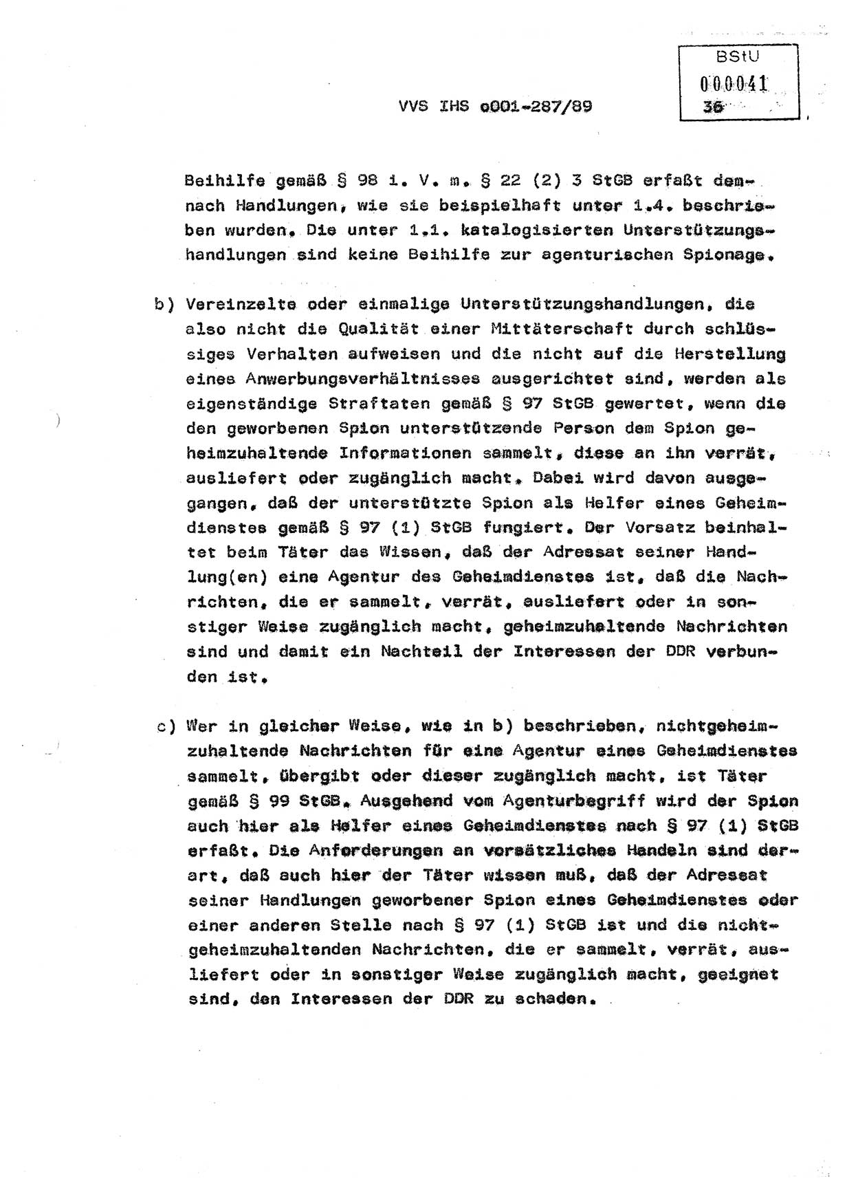 Diplomarbeit, Offiziersschüler Harald Wabst (HA Ⅸ/1), Ministerium für Staatssicherheit (MfS) [Deutsche Demokratische Republik (DDR)], Juristische Hochschule (JHS), Vertrauliche Verschlußsache (VVS) o001-287/89, Potsdam 1989, Seite 36 (Dipl.-Arb. MfS DDR JHS VVS o001-287/89 1989, S. 36)