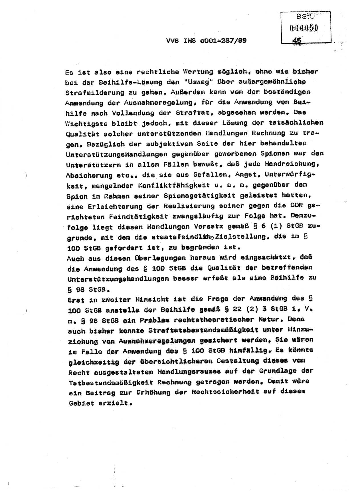 Diplomarbeit, Offiziersschüler Harald Wabst (HA Ⅸ/1), Ministerium für Staatssicherheit (MfS) [Deutsche Demokratische Republik (DDR)], Juristische Hochschule (JHS), Vertrauliche Verschlußsache (VVS) o001-287/89, Potsdam 1989, Seite 45 (Dipl.-Arb. MfS DDR JHS VVS o001-287/89 1989, S. 45)